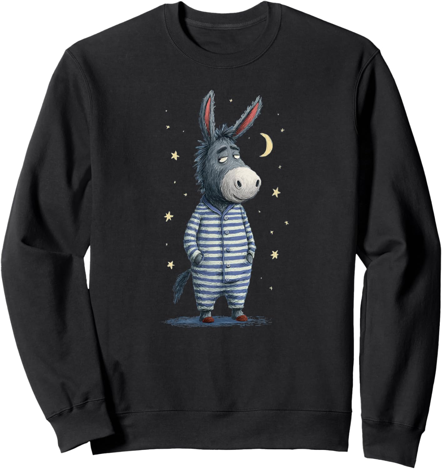 Adorable Donkey in Pajama Graphic Sweatshirt - Sweatshirt | Black