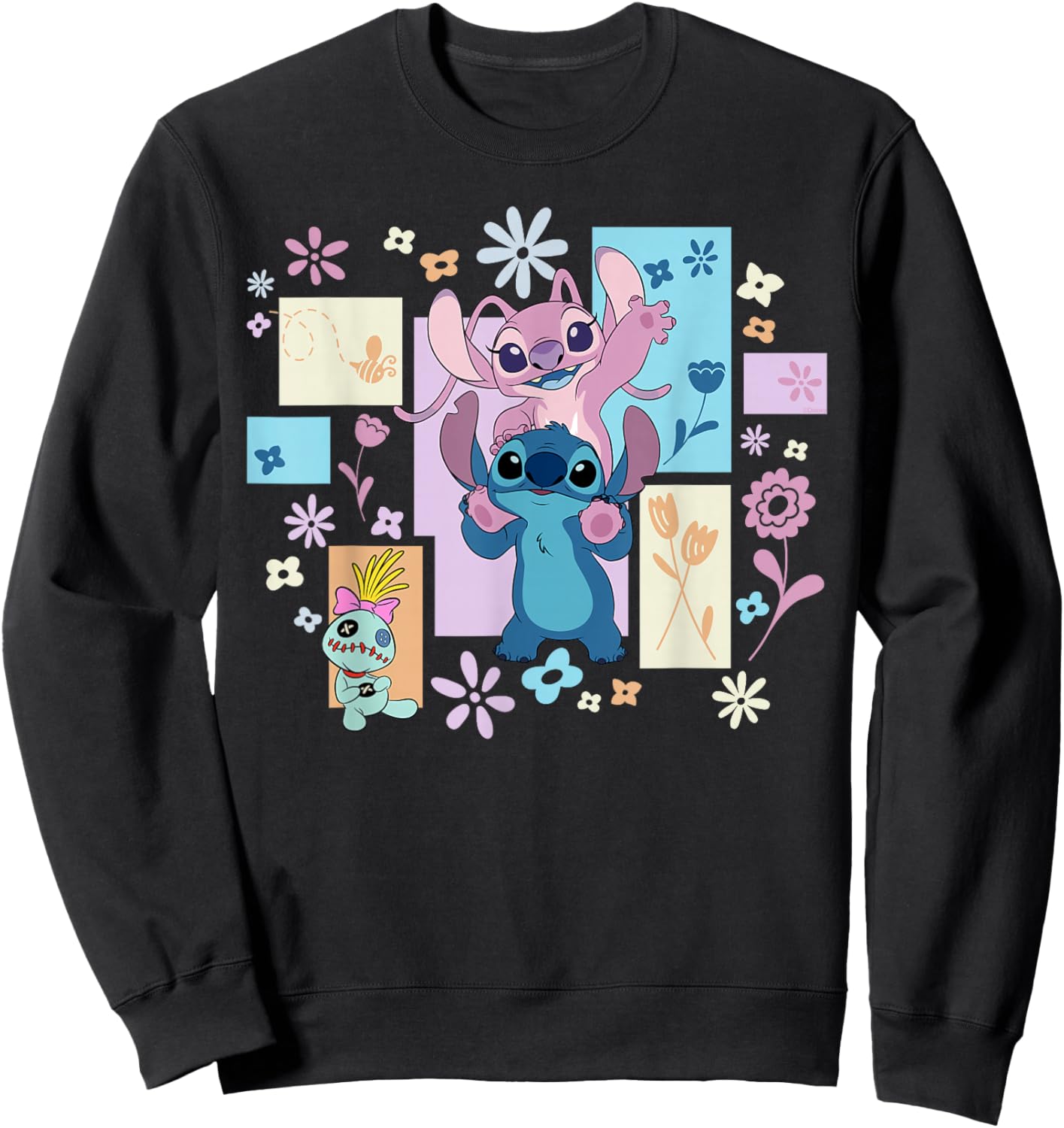Disney Stitch & Angel Spring Easter Friendly Flower Faces Sweatshirt - Sweatshirt | Black