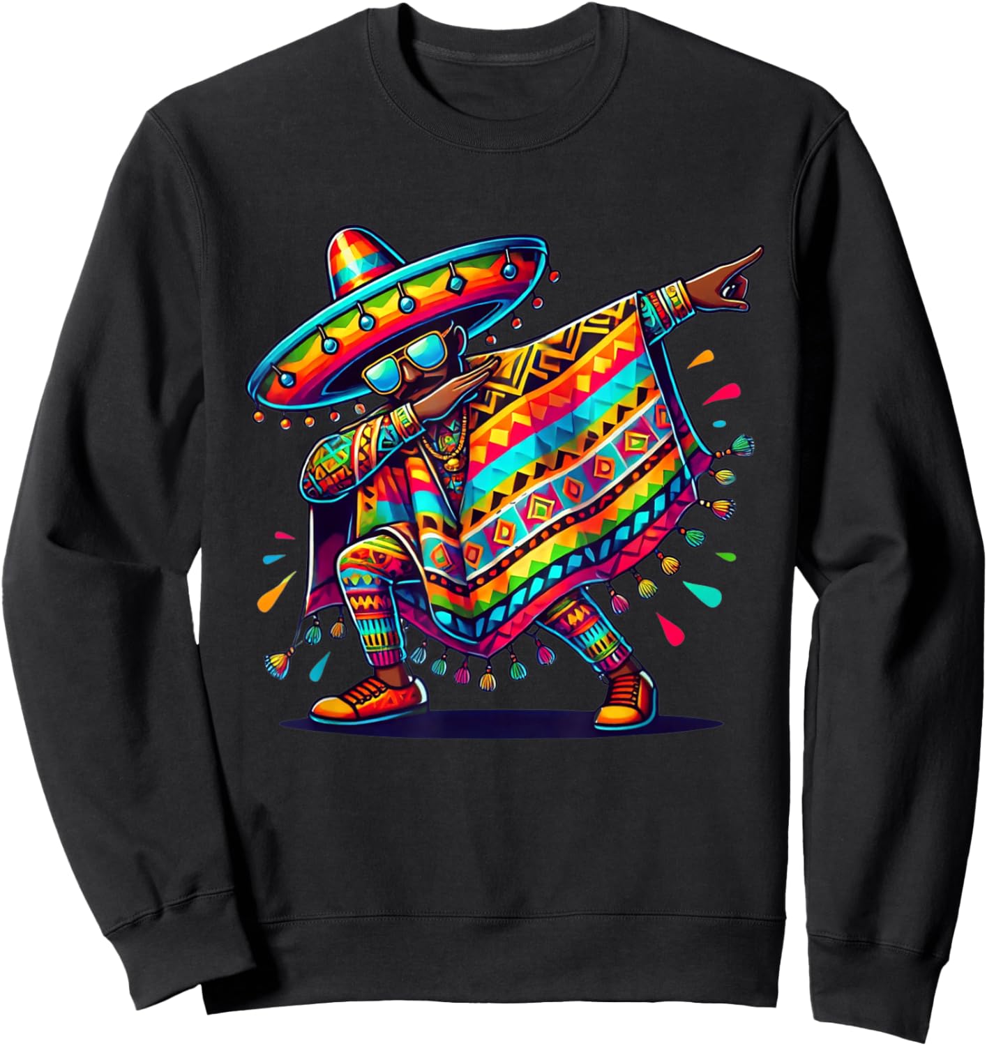 Mexican Dabbing Sombrero Mustache Cinco de Mayo Dab Fiesta Sweatshirt - Sweatshirt | Black