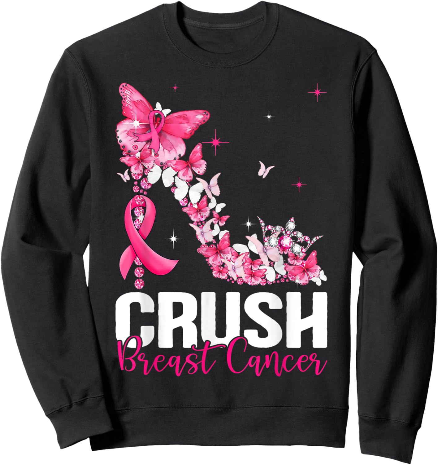 Crush Breast Cancer Awareness Bling Pink Ribbon Sweatshirt - Sweatshirt | Black