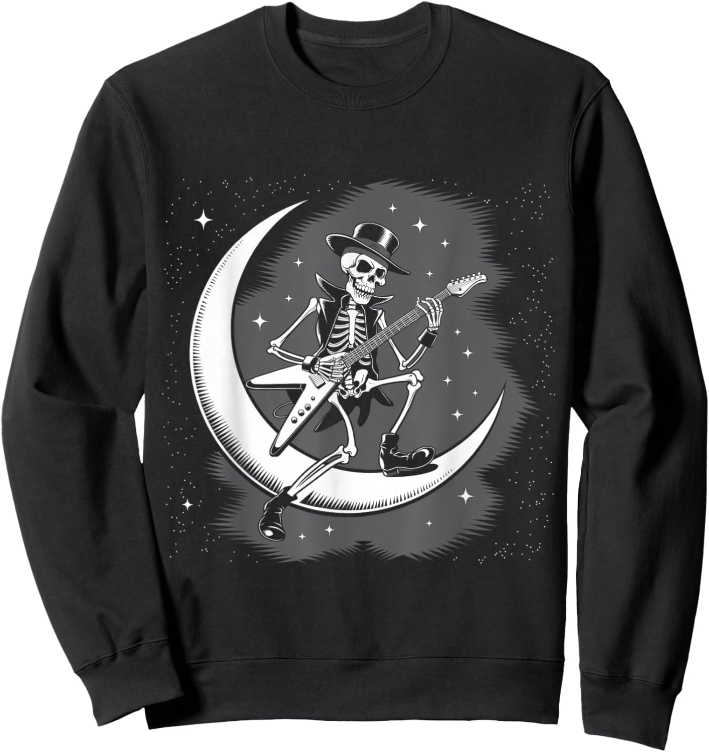 Rock Funny Skeleton Guitar Playing ON Moon Rockband Sweatshirt - Sweatshirt | Black