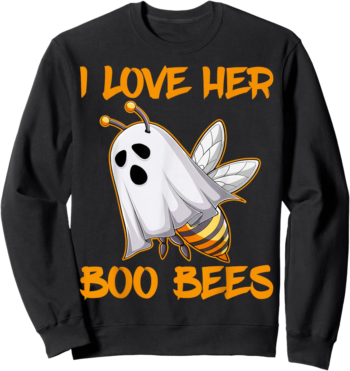 Funny I Love Her Boo Bees Couples Halloween Day Men Women Sweatshirt - Sweatshirt | Black