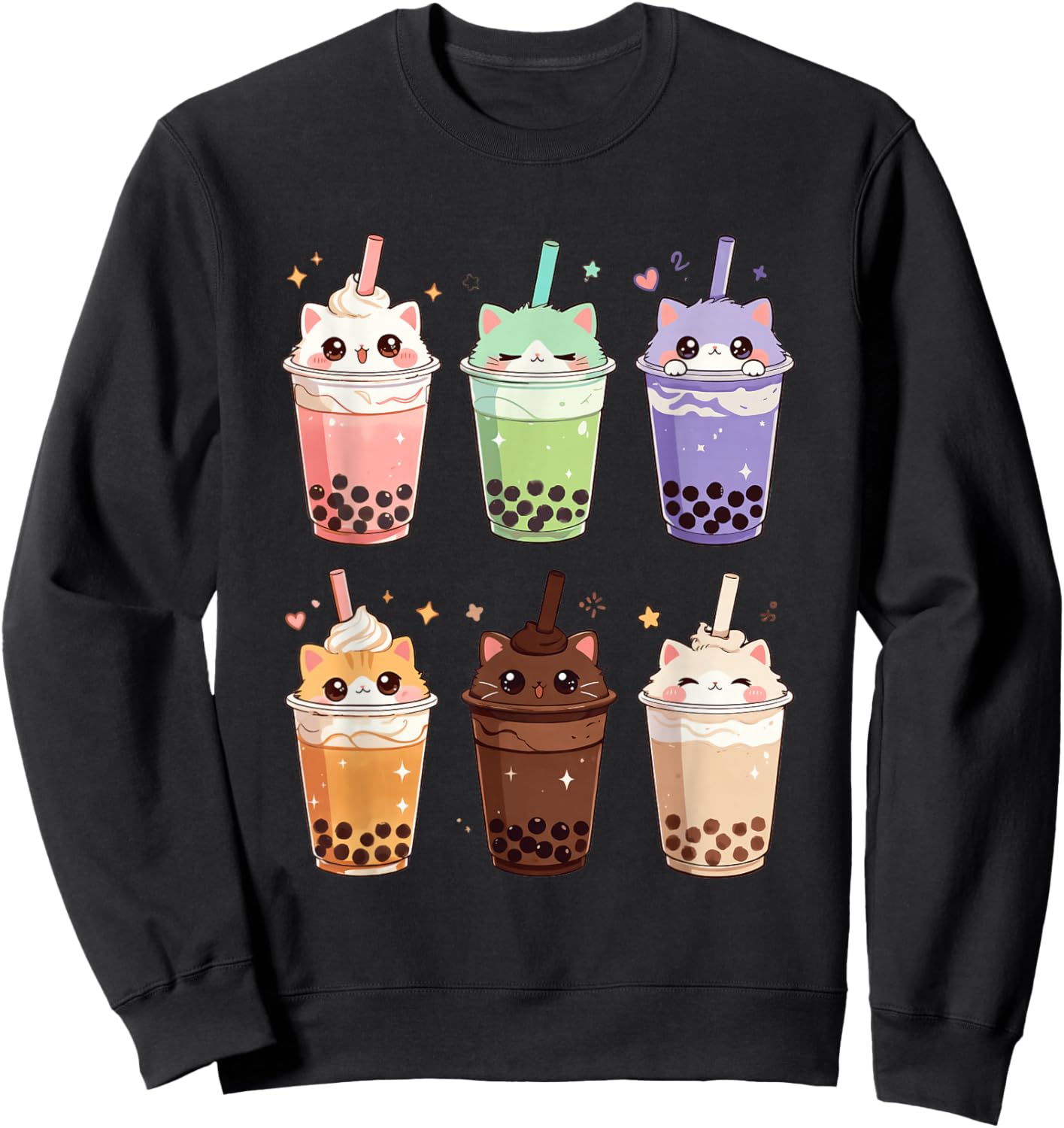 Kawaii Cat Boba Tea Bubble Tea Kawaii Japanese Anime Sweatshirt - Sweatshirt | Black