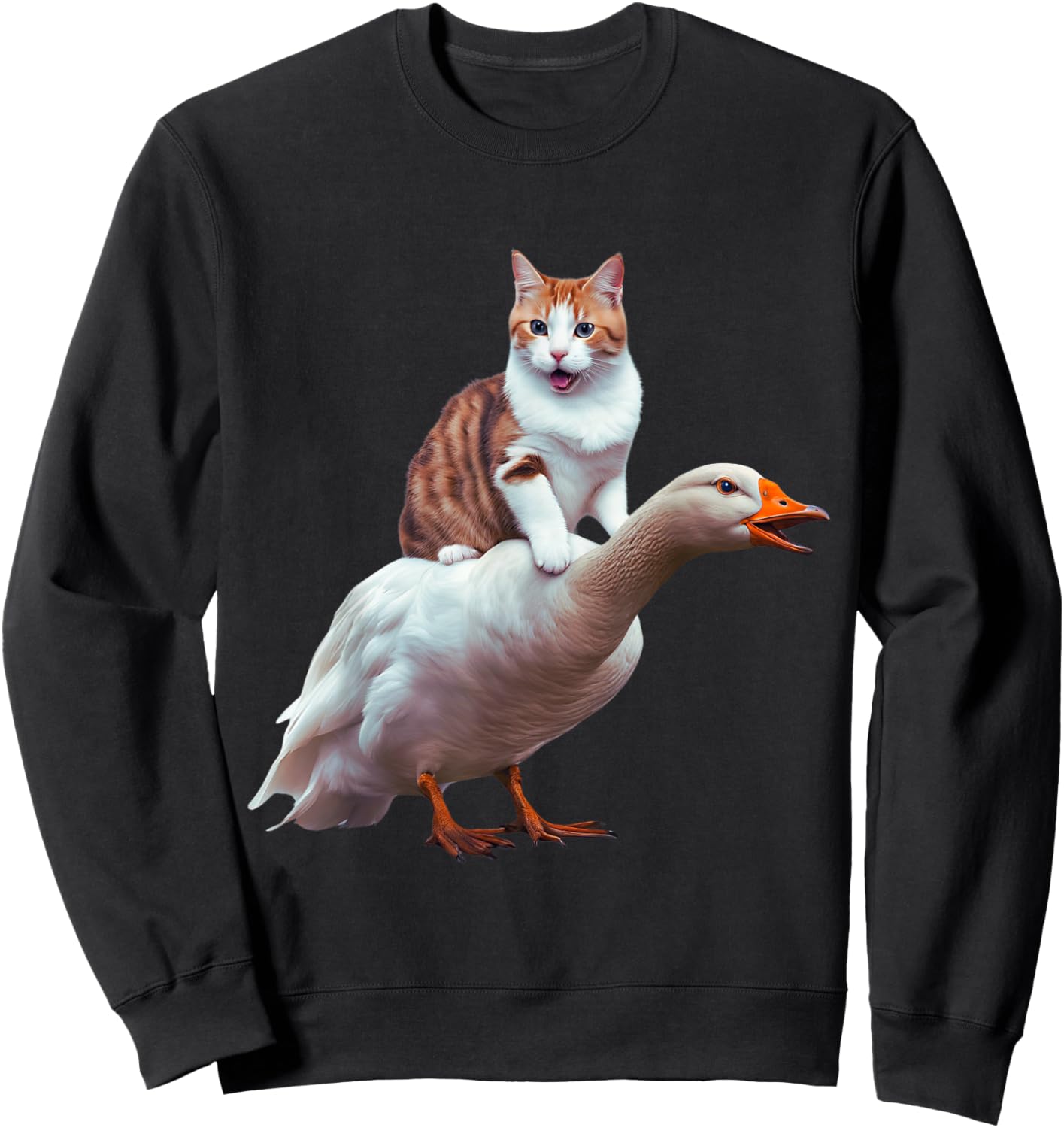Funny Cat Goose Meme Cat Riding Geese Animal Humor Cat Goose Women Kids Sweatshirt - Sweatshirt | Black