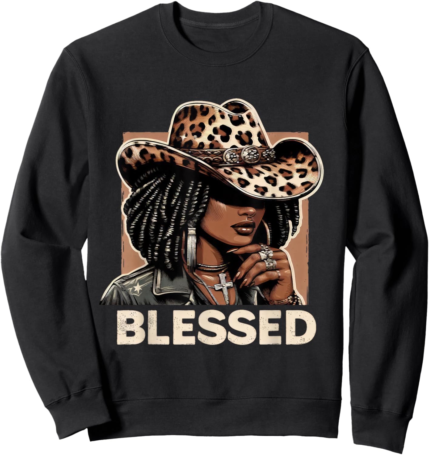 Vintage Black Western Cowgirl Retro African Christian Woman Sweatshirt - Sweatshirt | Black