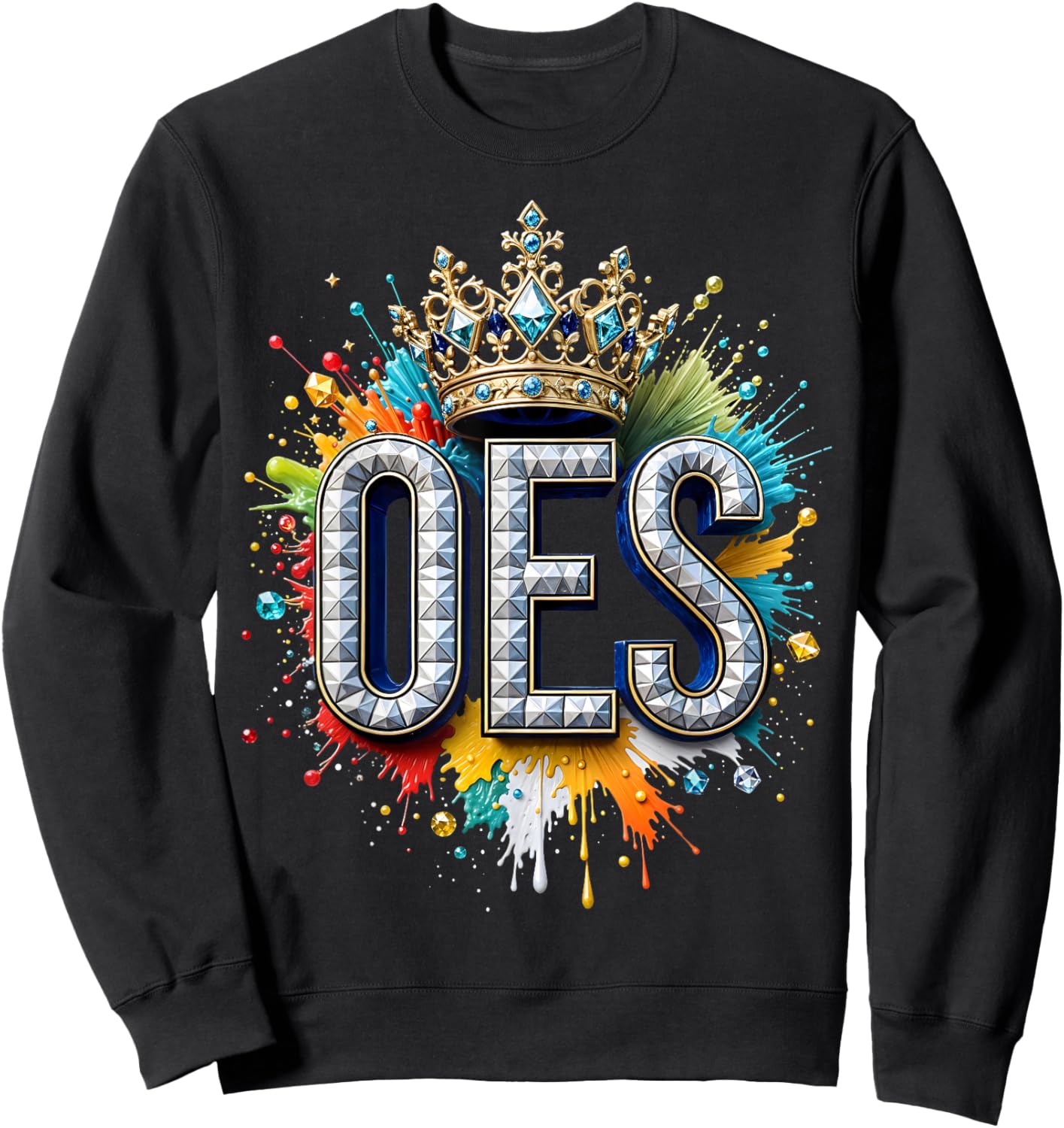 OES Crystal Queen Crow Color Splat Order of the Eastern Star Sweatshirt - Sweatshirt | Black