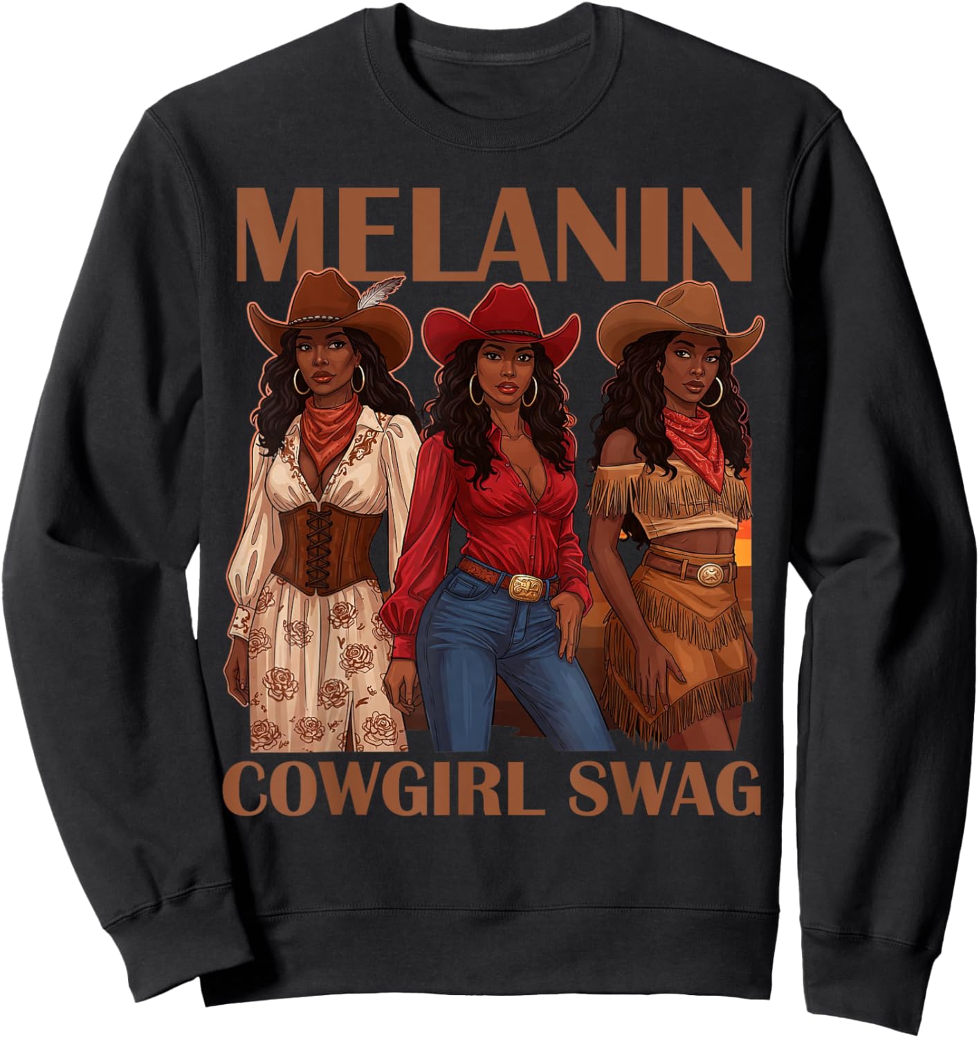 Let's Go Girls Retro Western Country Melanin Cowgirl Swag Sweatshirt - Sweatshirt | Black