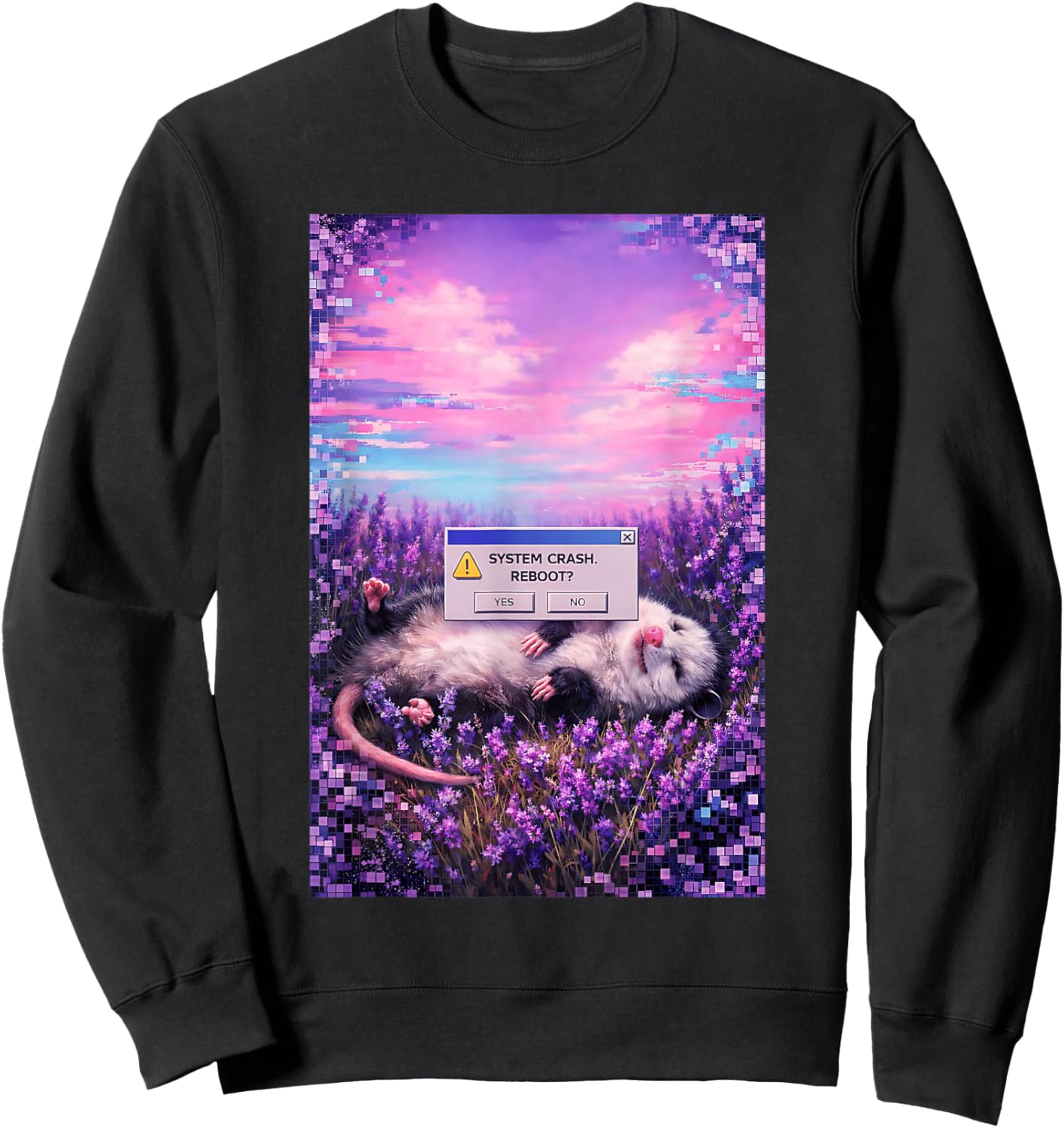 Weirdcore Opossum Crash Aesthetic Glitchcore Sweatshirt - Sweatshirt | Black