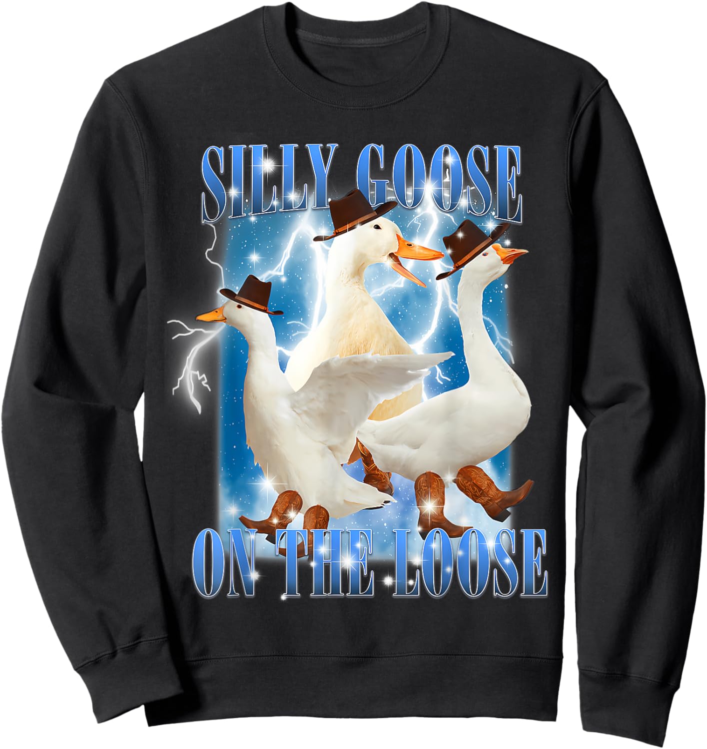 Retro Goose Aesthetic Trendy Meme Silly Goose On The Loose Sweatshirt - Sweatshirt | Black