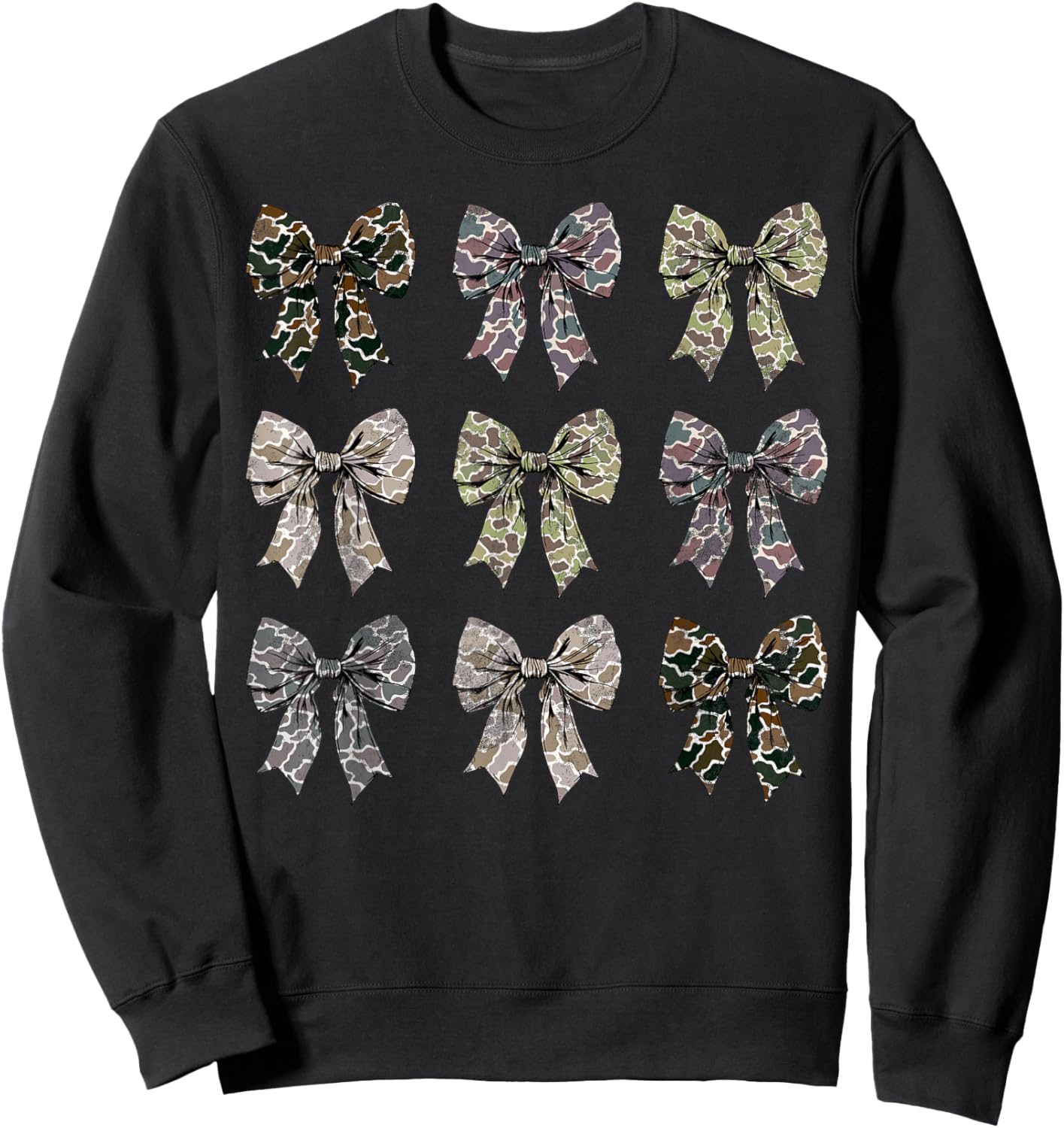 Camo Coquette Bow Duck Hunting Camouflage Girls Women Sweatshirt - Sweatshirt | Black
