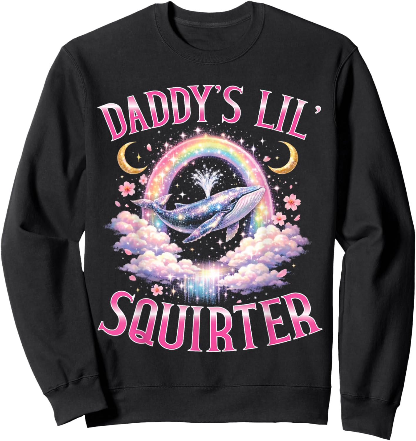 Daddy's Lil' Squirter Whale Rainbow Bootleg y2k Sweatshirt - Sweatshirt | Black