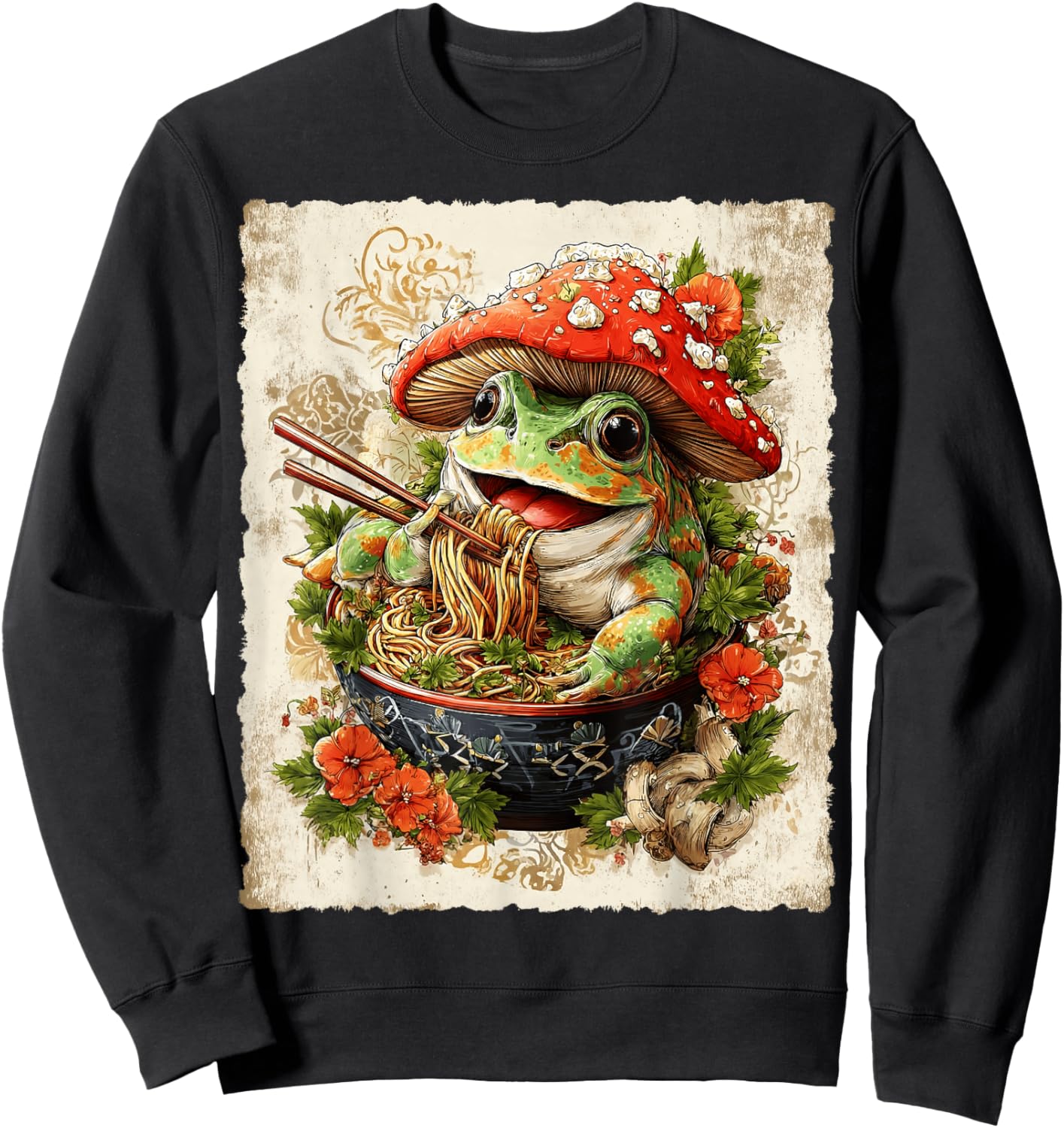 Funny Ramen Frog Noodle Lovers Anime Otaku Sweatshirt - Sweatshirt | Black
