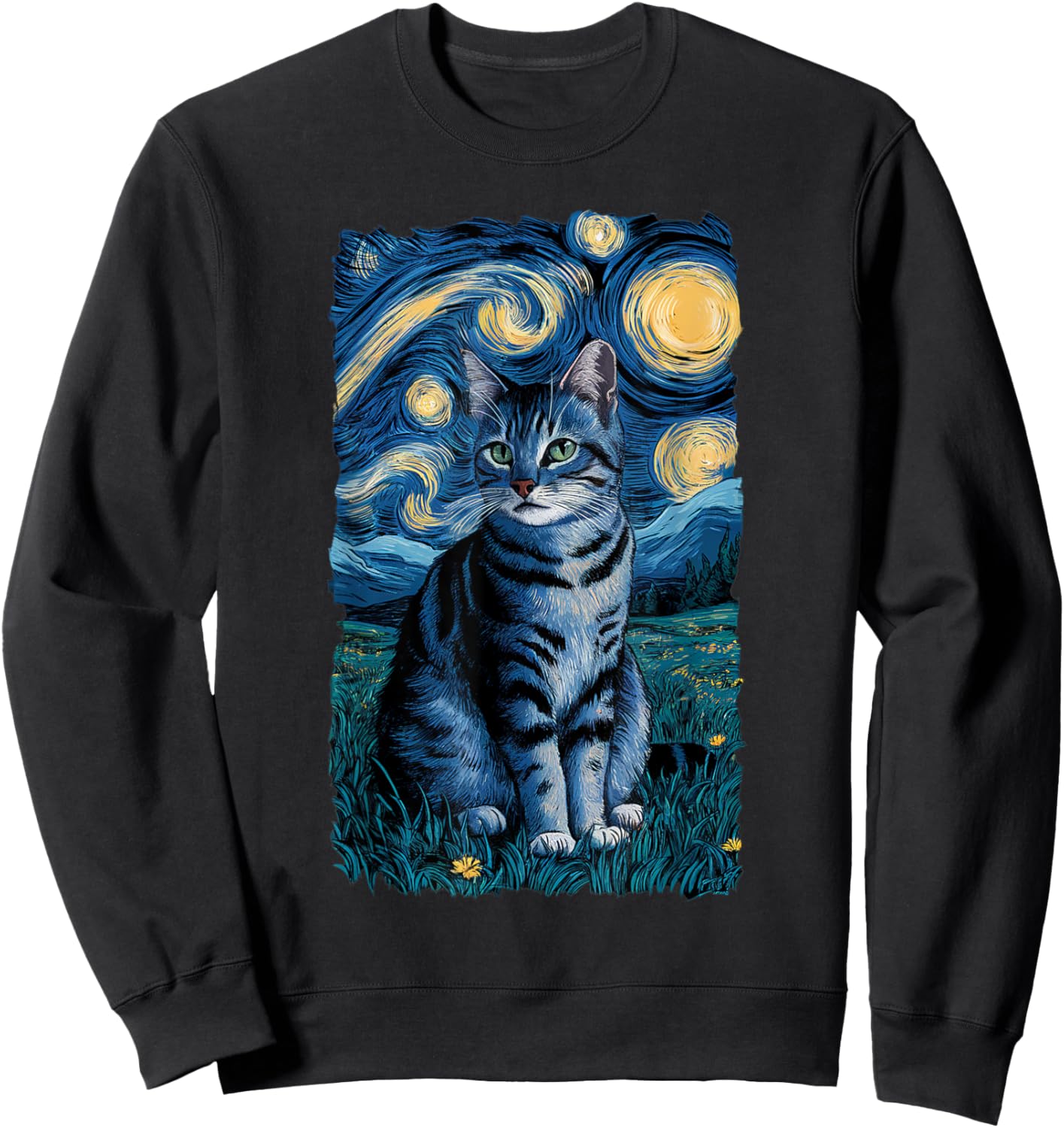Van Gogh Cat Gifts Tabby Cat Owners Cat Lady Black Men Cat Sweatshirt - Sweatshirt | Black