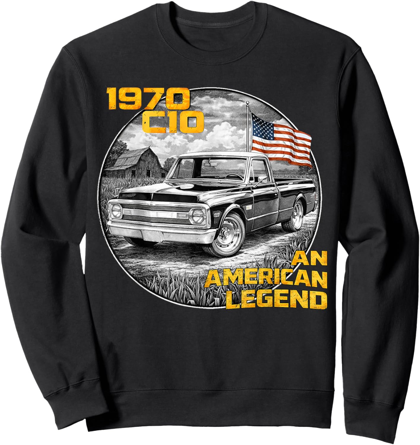 Vintage American Flag 1970 C10 70 Truck Silhouette Classic Sweatshirt - Sweatshirt | Black