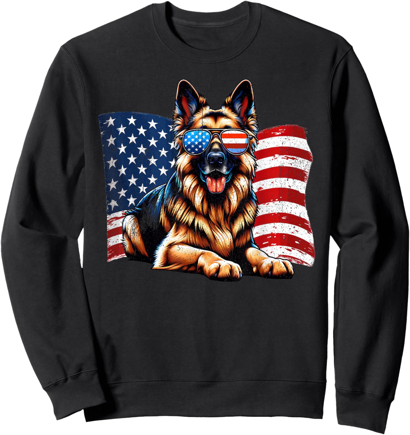 Vintage German Shepherd Dogs Lovers American Flag Pets Lover Sweatshirt - Sweatshirt | Black