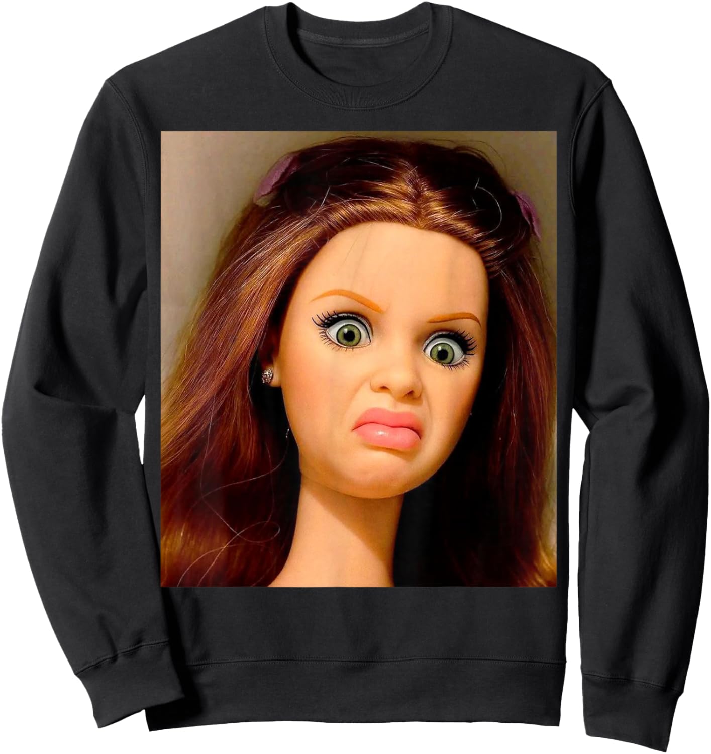Funny Disgusting Doll face Meme Y2K Hilarious Sarcastic Gift Sweatshirt - Sweatshirt | Black