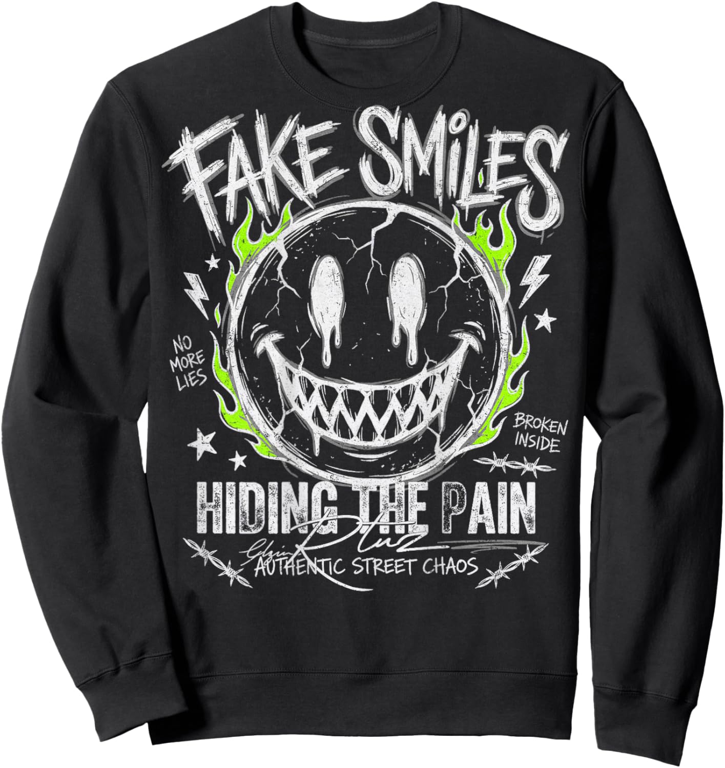 Backprint Streetwear Fashion Women's Men's Retro Smile Sweatshirt - Sweatshirt | Black