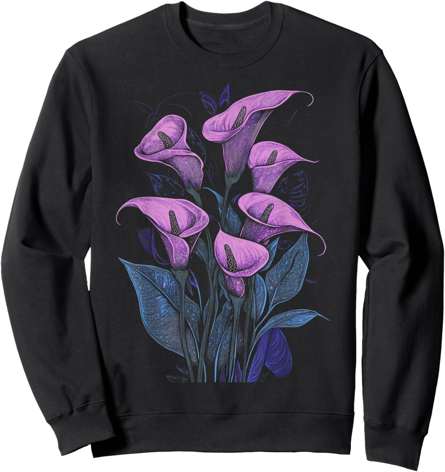 Purple Calla Lily Flower Plant Lover Floral Sweatshirt - Sweatshirt | Black