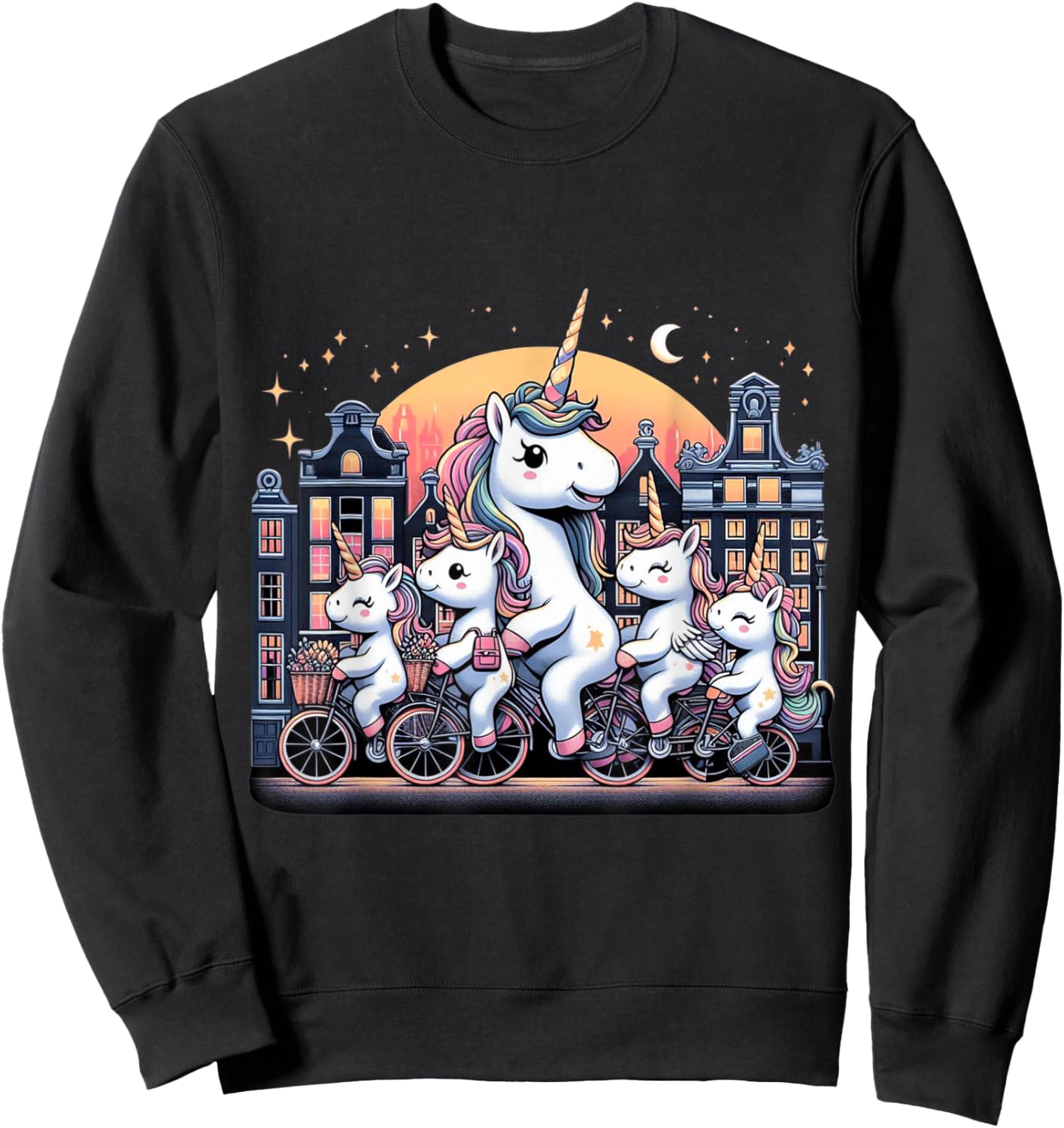Unicorn Bicycle Amsterdam Netherlands Boys Girls Women Kids Sweatshirt - Sweatshirt | Black
