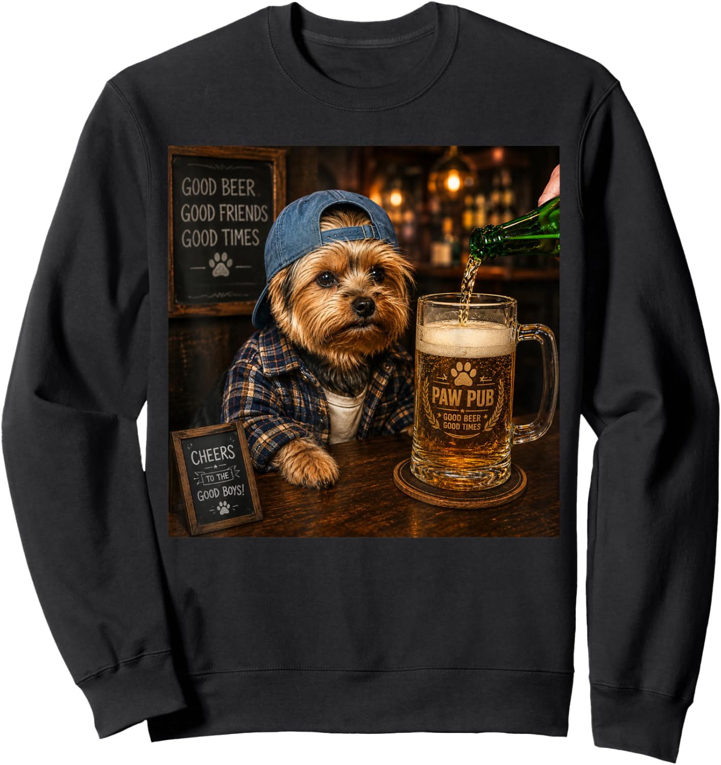 Yorkie Drinking Beer Shirt Funny Dog Yorkie Drinking Beer Sweatshirt - Sweatshirt | Black