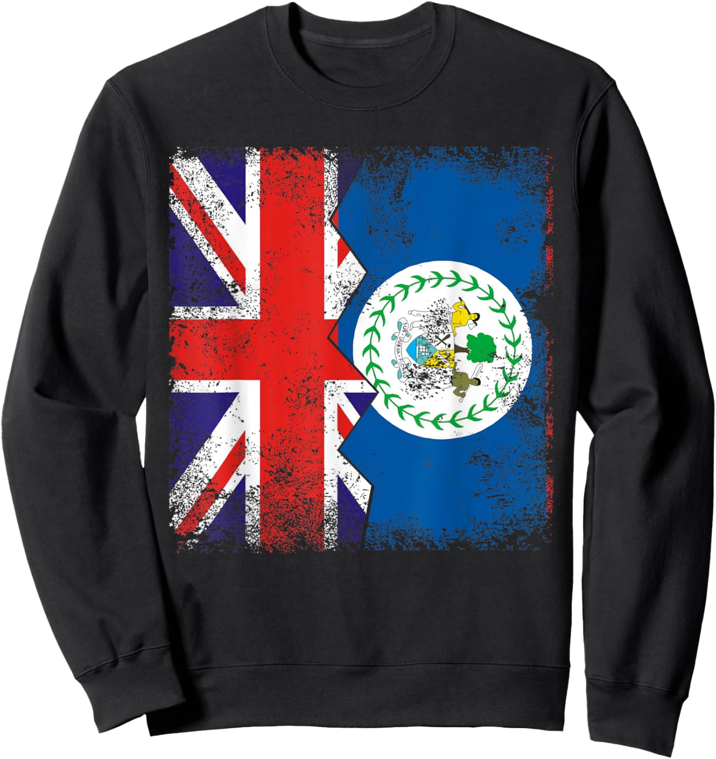Belizean Roots | Half British Flags | UK Belize Vintage Sweatshirt - Sweatshirt | Black