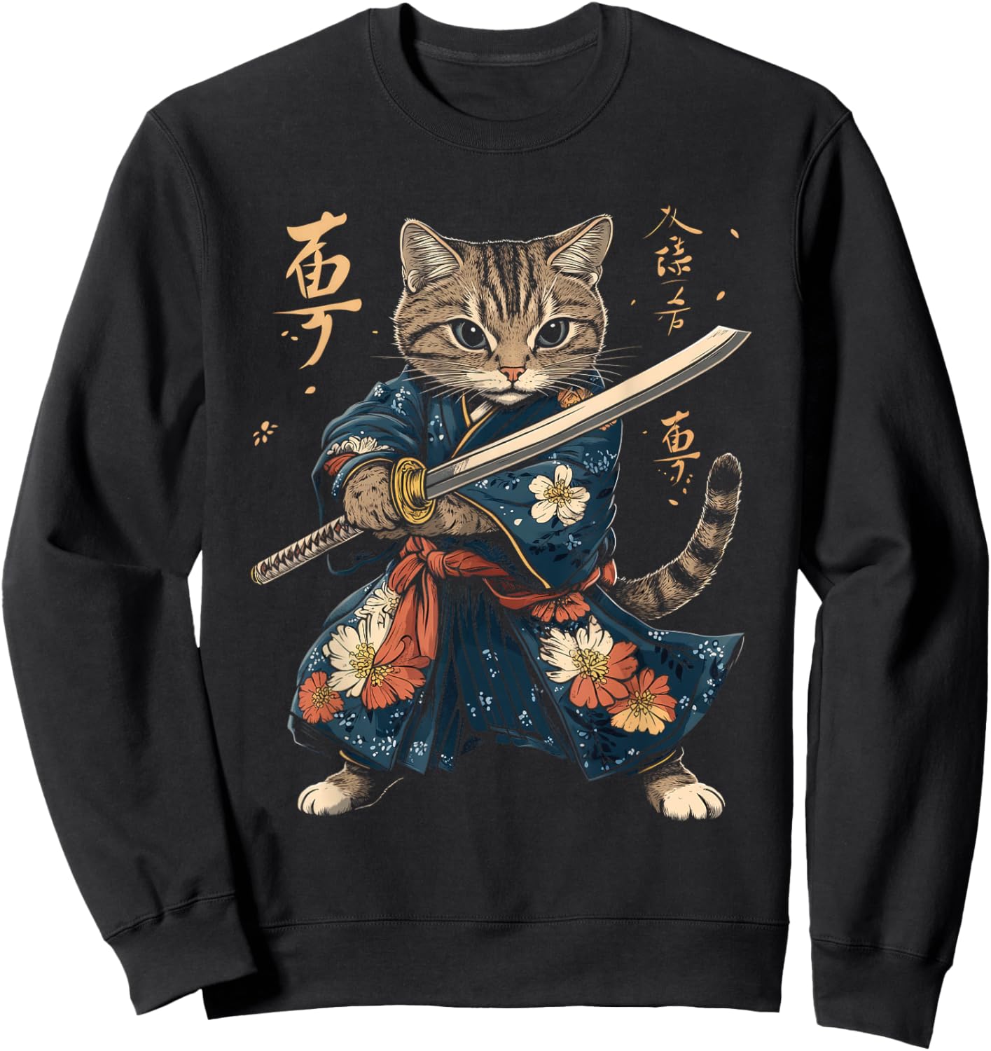 Cat Samurai Vintage Ukiyo-e Warrior Art Japanese Anime Manga Sweatshirt - Sweatshirt | Black