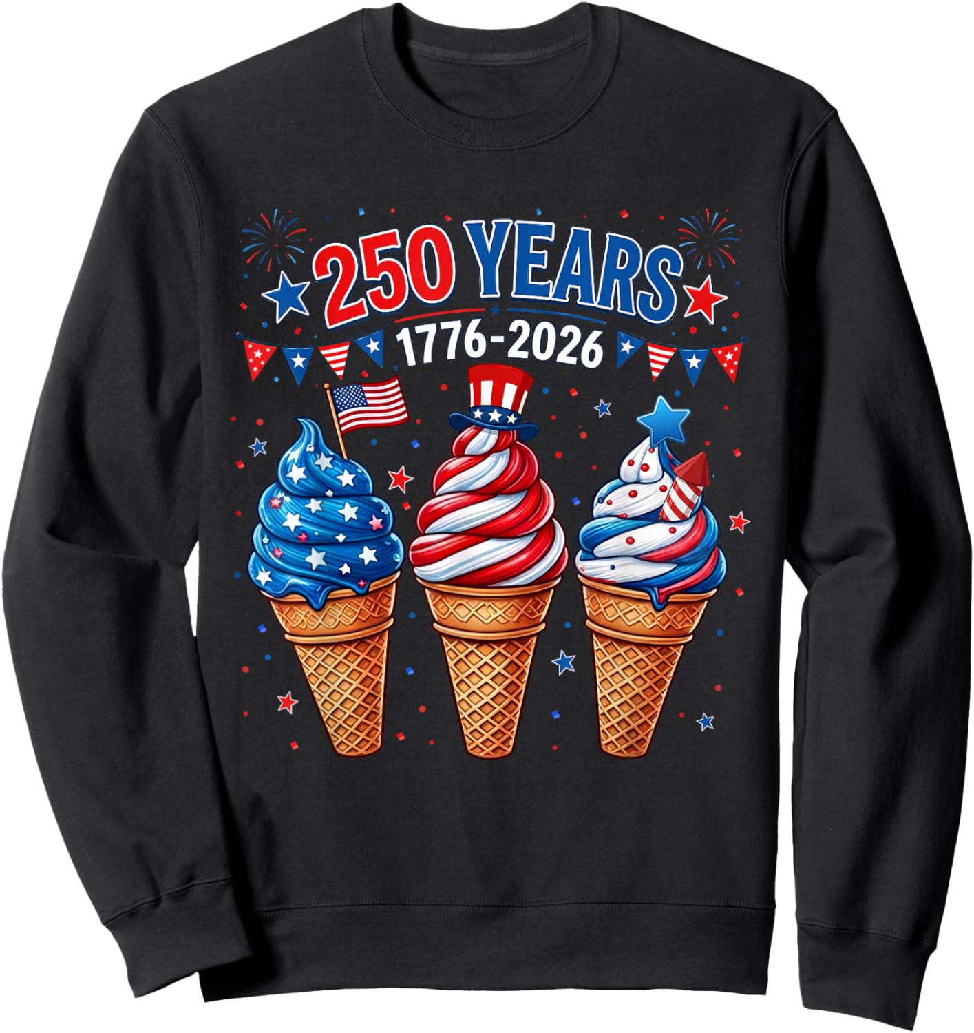 American 4th of July Ice Cream 250th USA Party Boy Kids Sweatshirt - Sweatshirt | Black