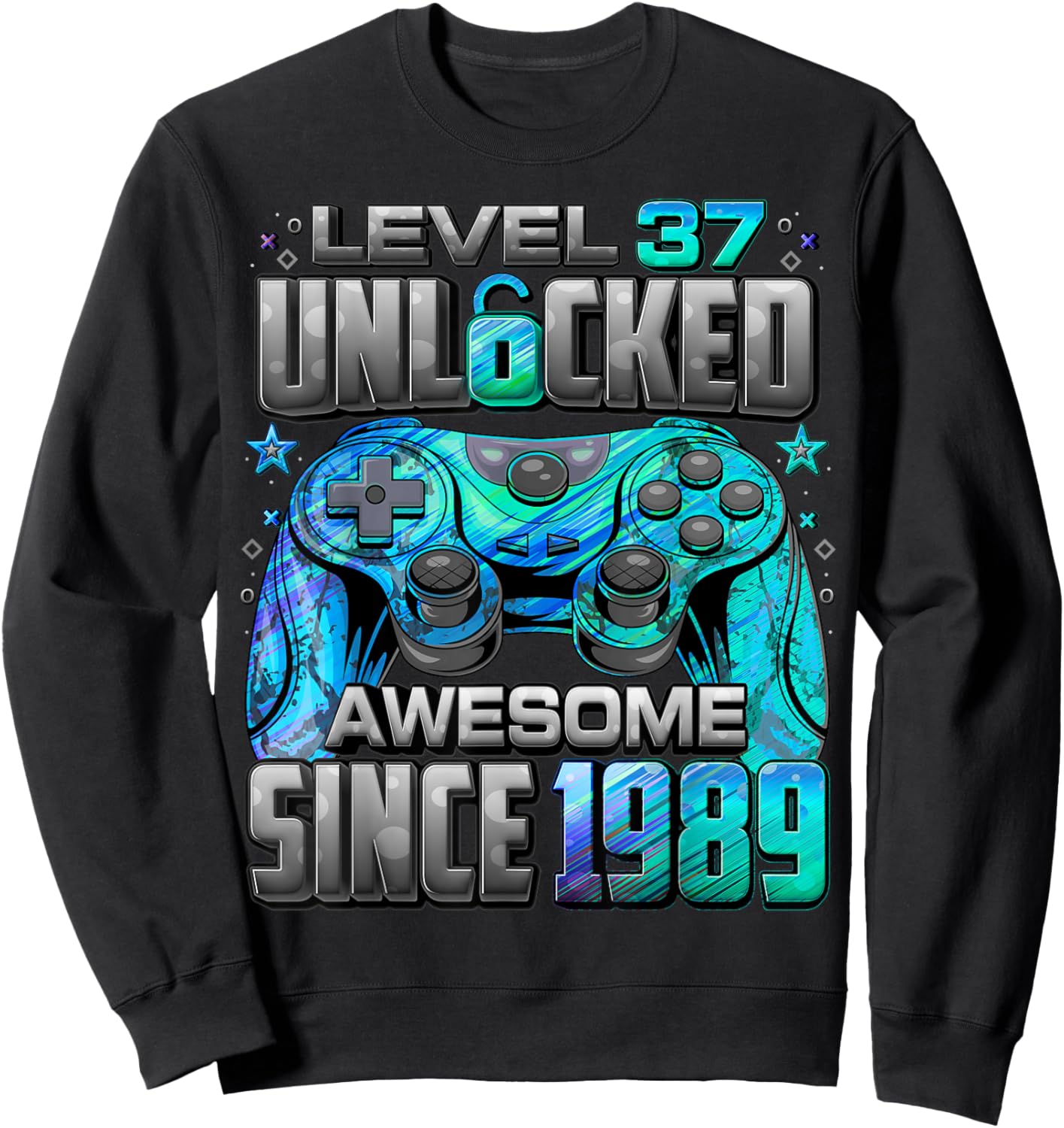 Level 37 Unlocked Awesome Since 1989 37th Birthday Gaming Sweatshirt - Sweatshirt | Black