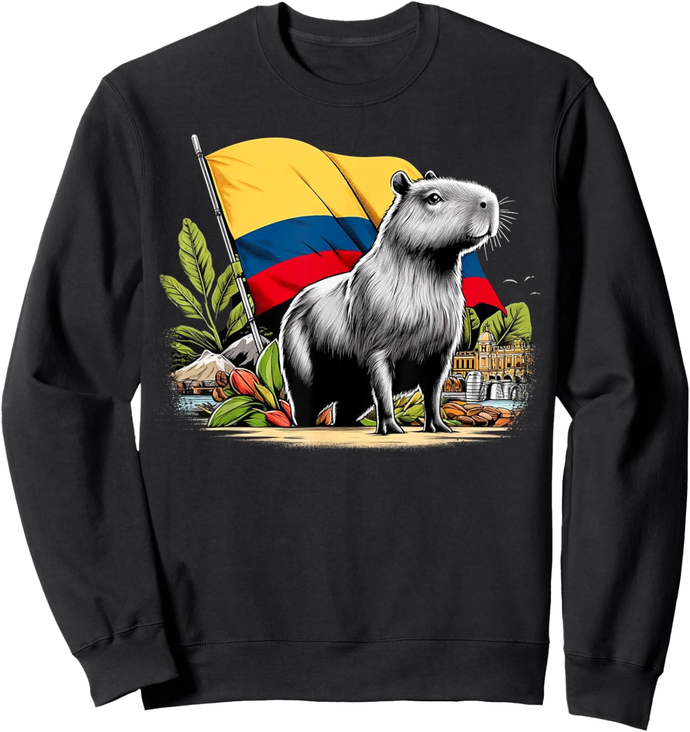 Proud Colombian Capybara Colombia Flag - National Day Sweatshirt - Sweatshirt | Black