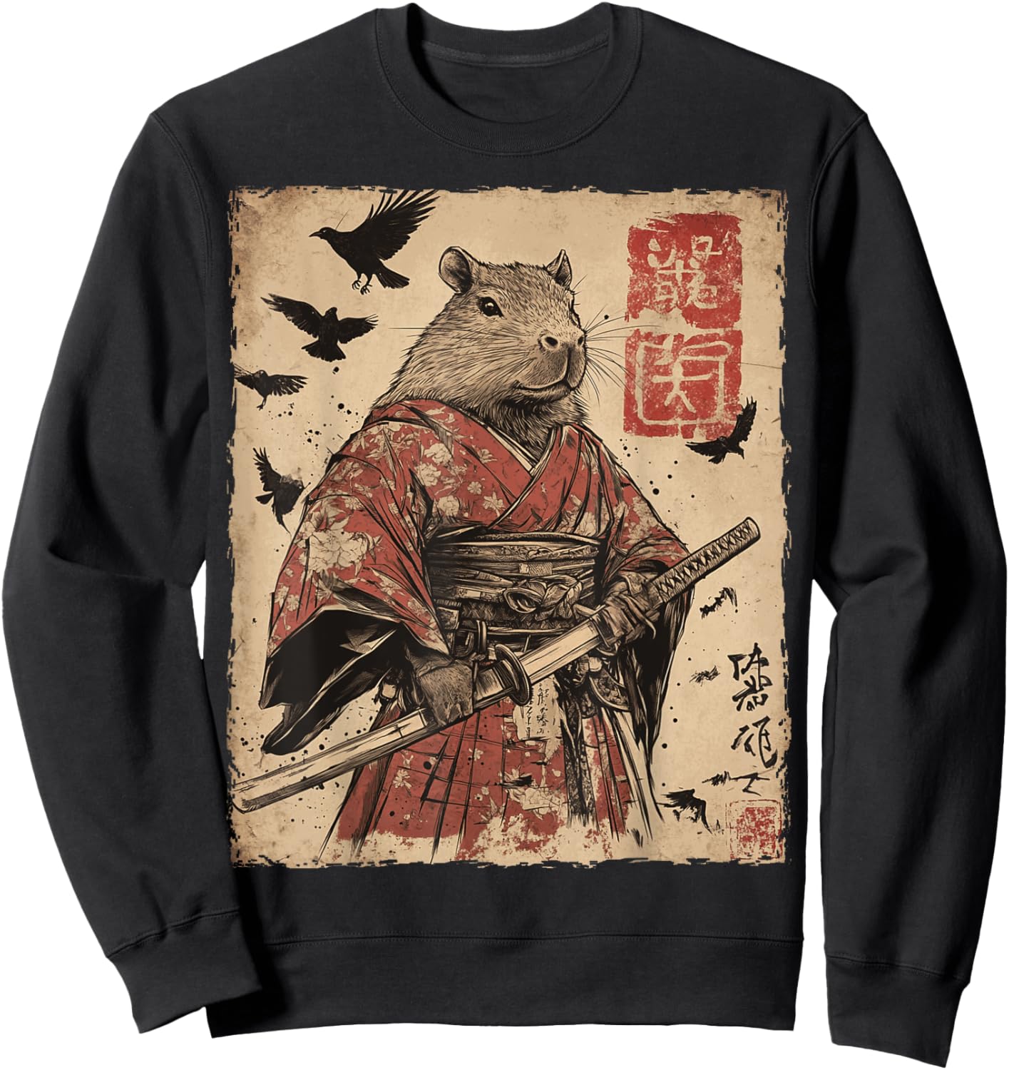 Capybara Samurai Graphic Japanese Warrior Anime Sweatshirt - Sweatshirt | Black