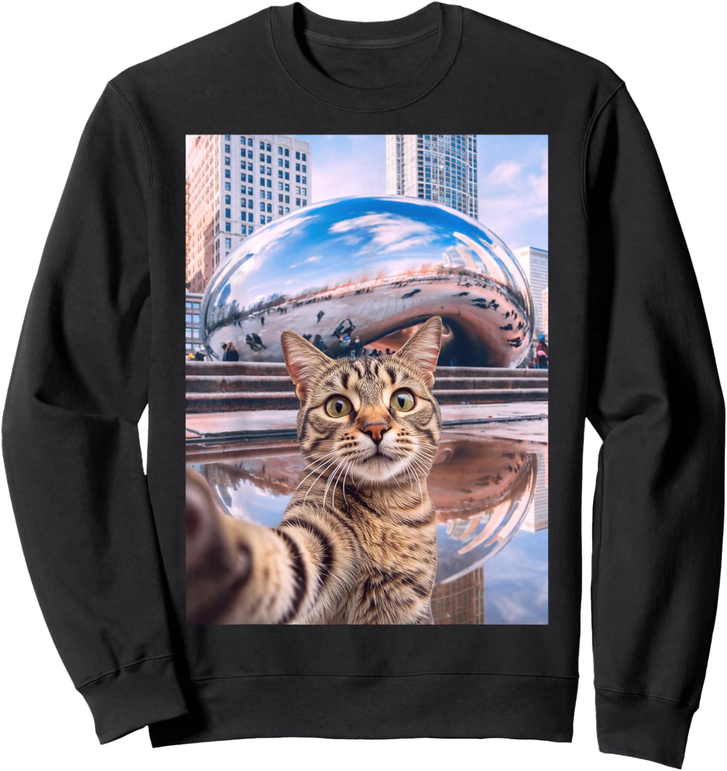 Funny Cat Selfie Chicago Bean Cloud Gate Sweatshirt - Sweatshirt | Black