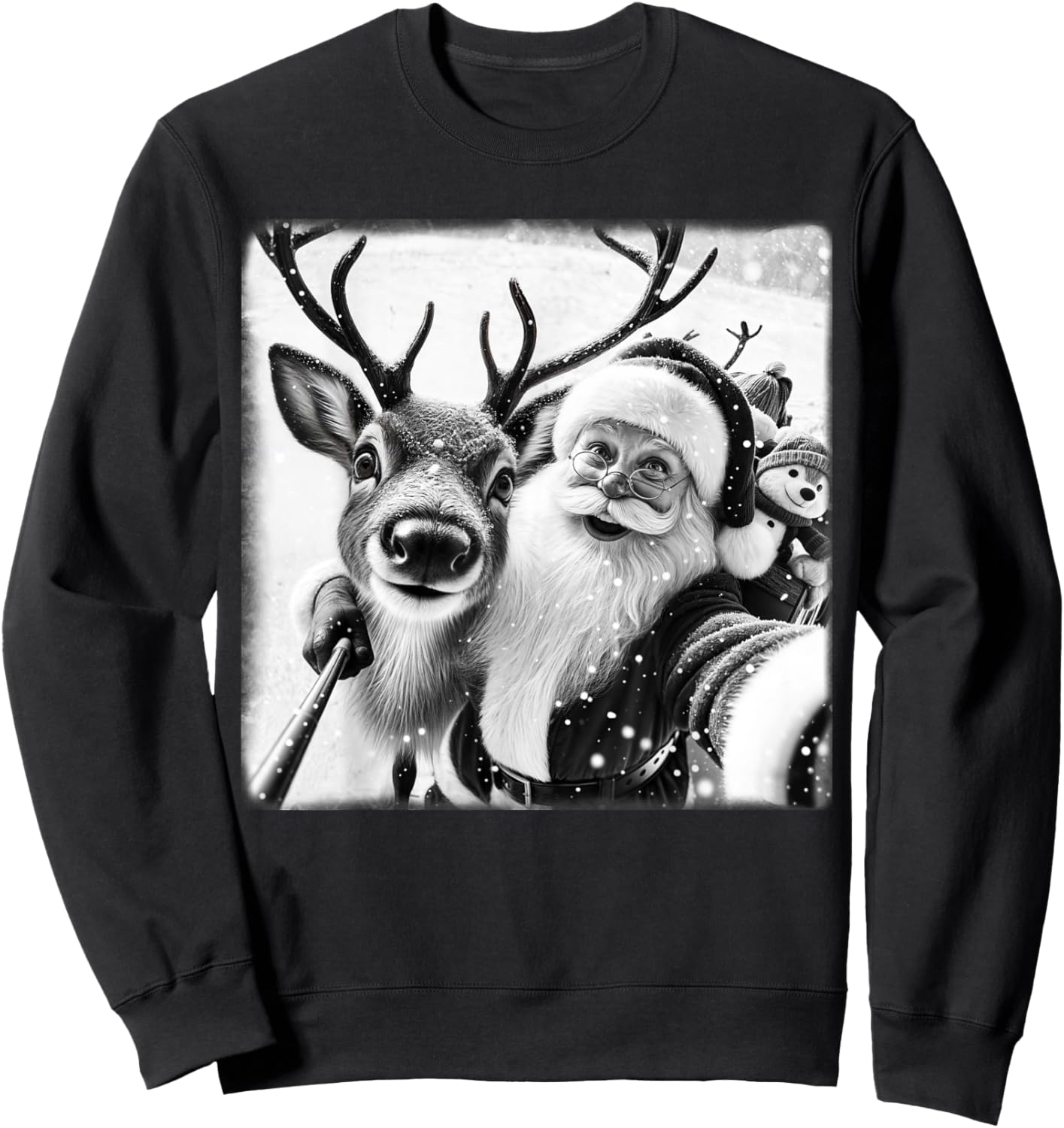 Funny Reindeer Selfie Christmas Santa Claus Xmas Cute Santa Sweatshirt - Sweatshirt | Black