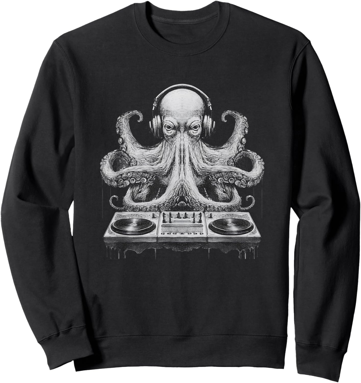 Octopus DJ Partying Kraken Tentacles Rave Festival Party Sweatshirt - Sweatshirt | Black