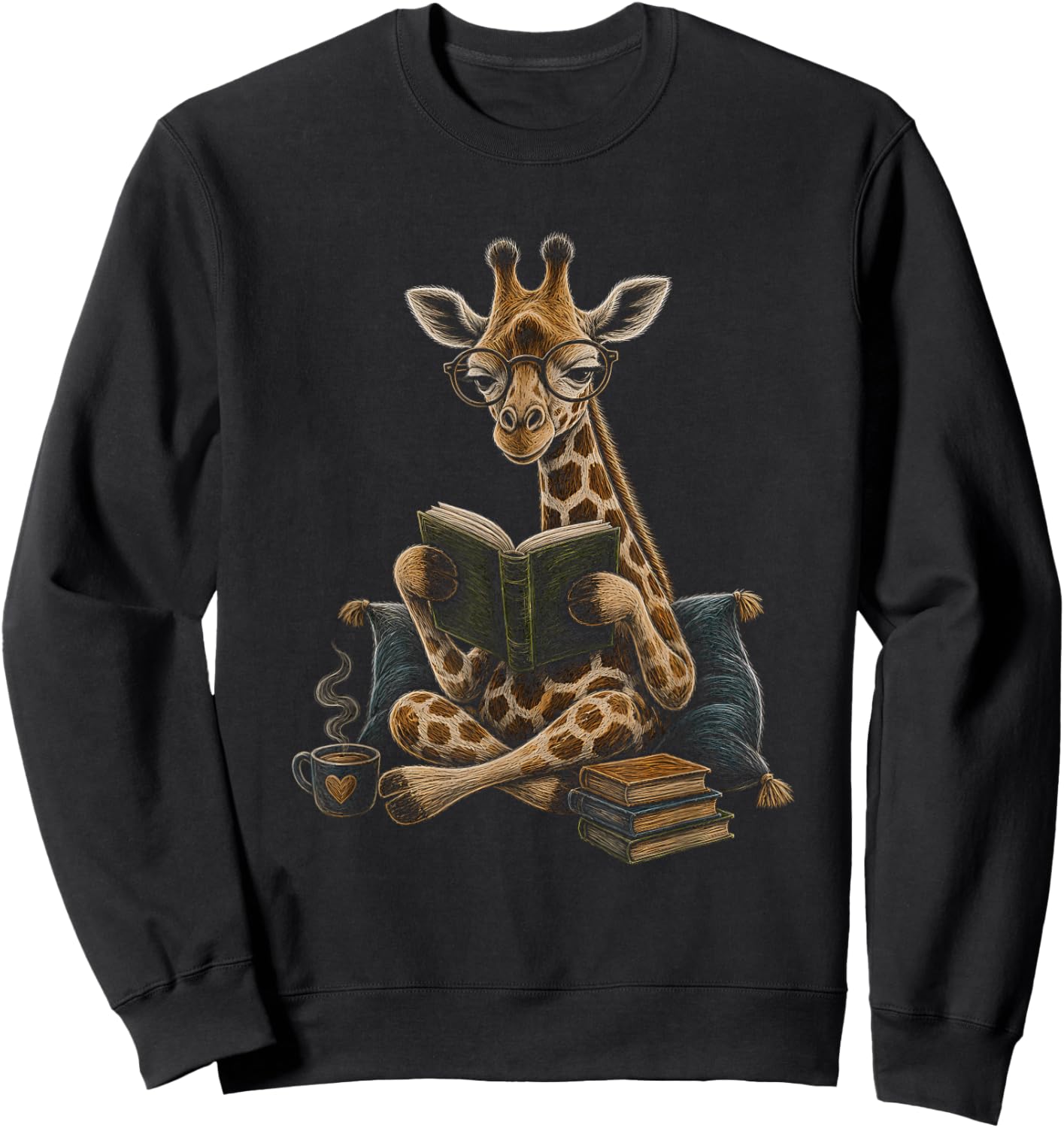 Giraffe Reading Book Graphic Artwork Design Sweatshirt - Sweatshirt | Black