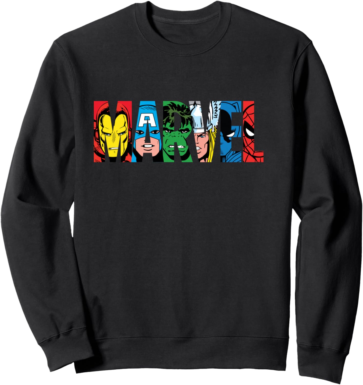 Marvel Classic Avengers & Spider-Man Retro Comic Art Logo Sweatshirt - Sweatshirt | Black