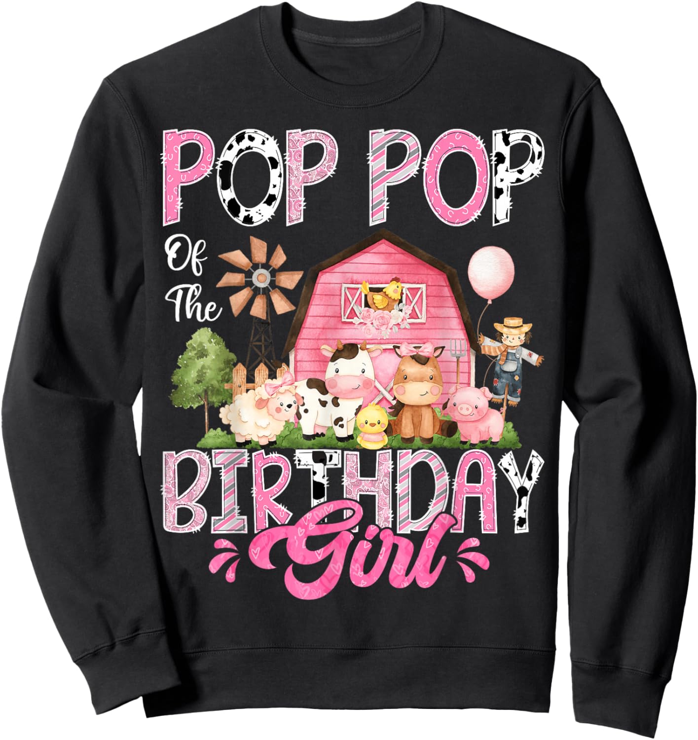 Pop Pop Of The Birthday Girl Pink Farm Cow First Birthday Sweatshirt - Sweatshirt | Black