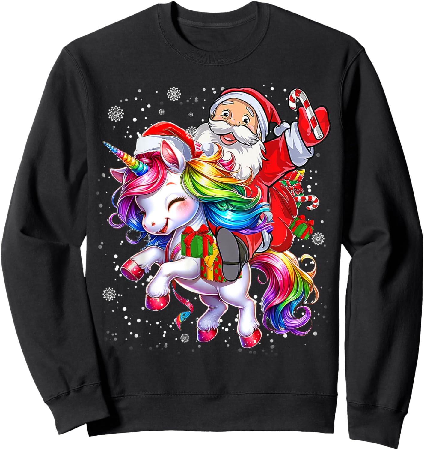 Cute Unicorn Christmas Girls Kids Women Santa Unicorn Xmas Sweatshirt - Sweatshirt | Black
