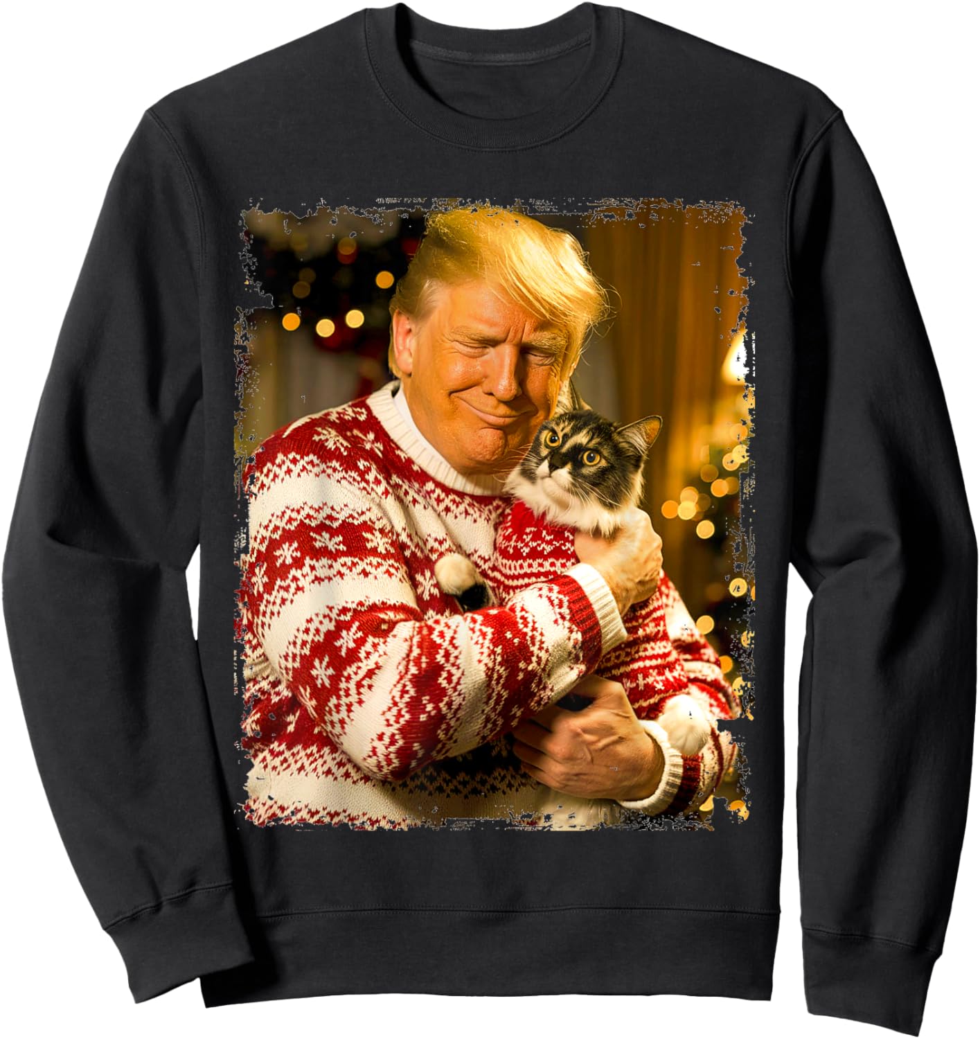 Funny Trump Christmas Sweater for Cat Lovers Xmas Pajamas Sweatshirt - Sweatshirt | Black
