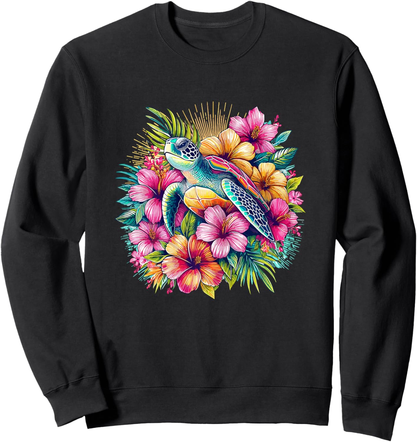 Sea Turtle Hawaiian Flowers Hawaii Sweatshirt - Sweatshirt | Black