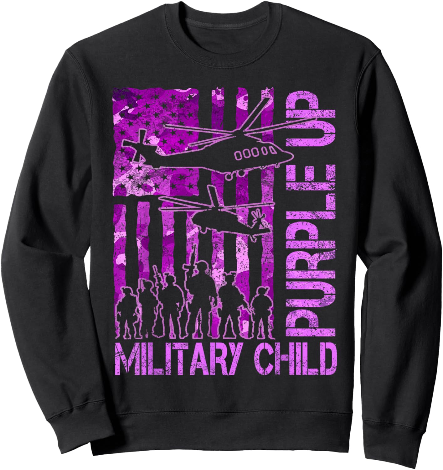 Purple Up for Military Kids Military Child Month Helicopter Sweatshirt - Sweatshirt | Black