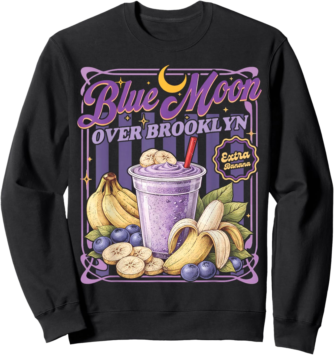 Blue Moon Over Brooklyn Extra Banana Lover Retro 80s Sweatshirt - Sweatshirt | Black