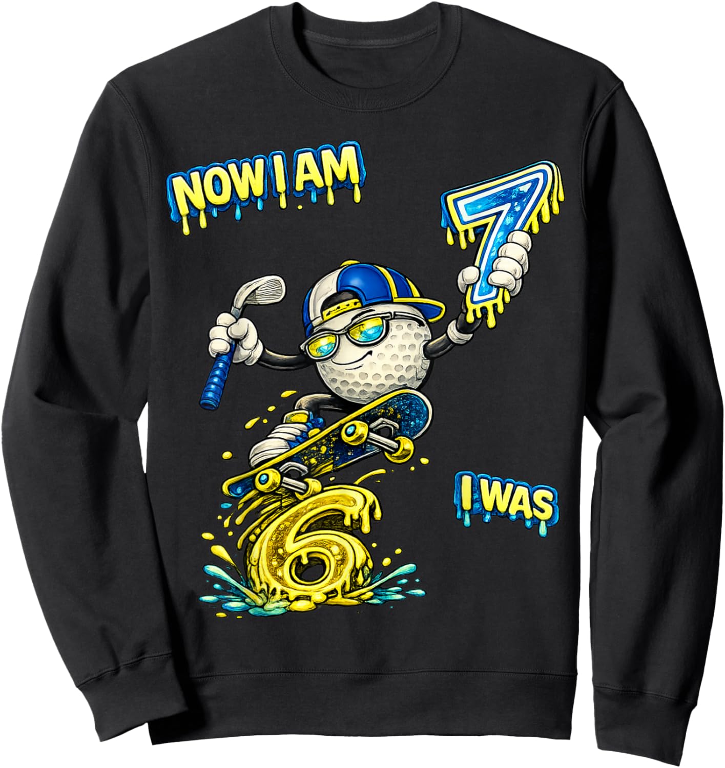 I was 6 Now I'm Six 7 Seven Years Brainrot Golf Birthday Sweatshirt - Sweatshirt | Black