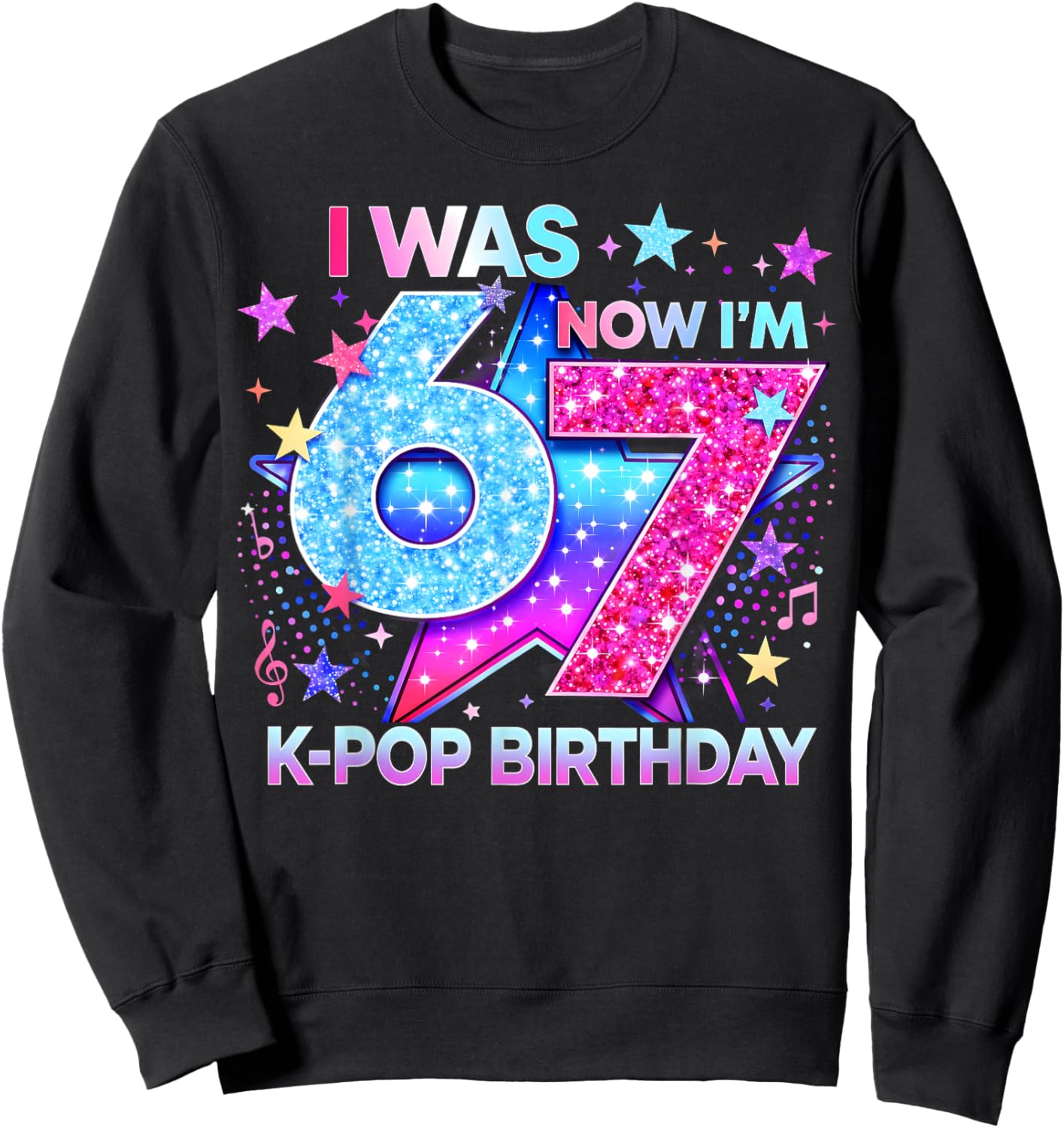 I was 6 Now I'm 7 Kpop Birthday Girl Gifts for Kids Girls Sweatshirt - Sweatshirt | Black