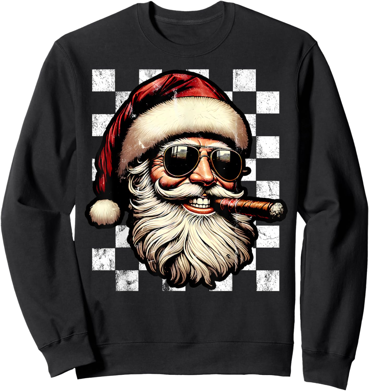 Santa Claus Is Smoking Cigar With Sunglass Smoker Christmas Sweatshirt - Sweatshirt | Black