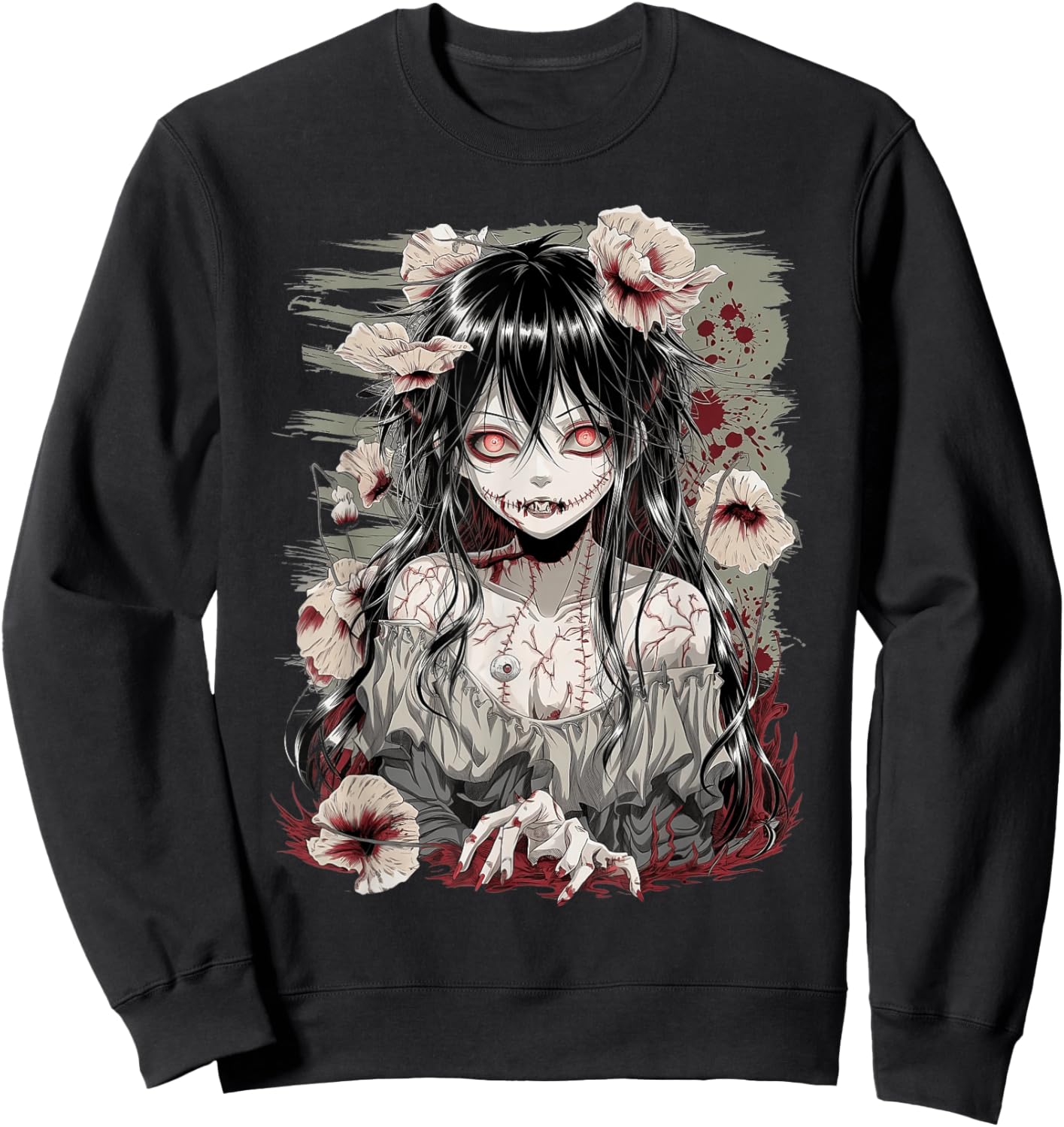 Horror Anime Girl Manga Creepy Japanese Kawaii Aesthetic Sweatshirt - Sweatshirt | Black