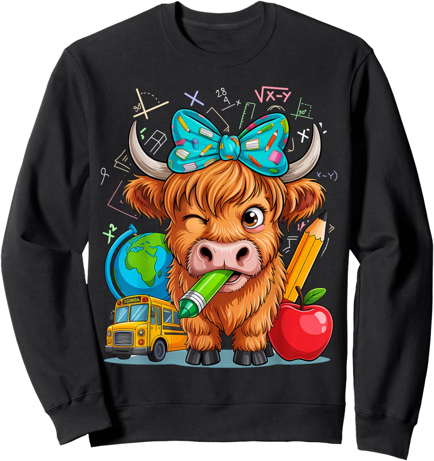 Highland Teacher Farm Western Cute Cow Bandana Sweatshirt - Sweatshirt | Black