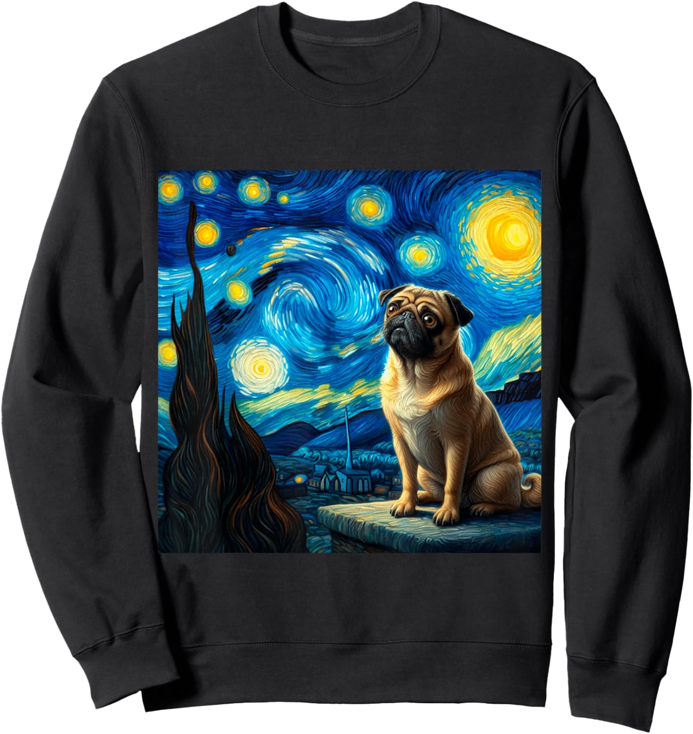 pug Vincent van Gogh Starry Night Sweatshirt - Sweatshirt | Black
