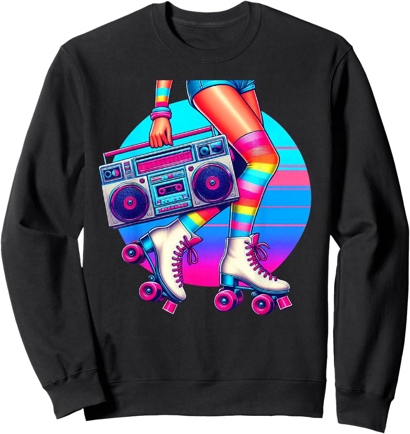 Retro Rollerskates Funny 80's Roller Disco Skating Girl Sweatshirt - Sweatshirt | Black