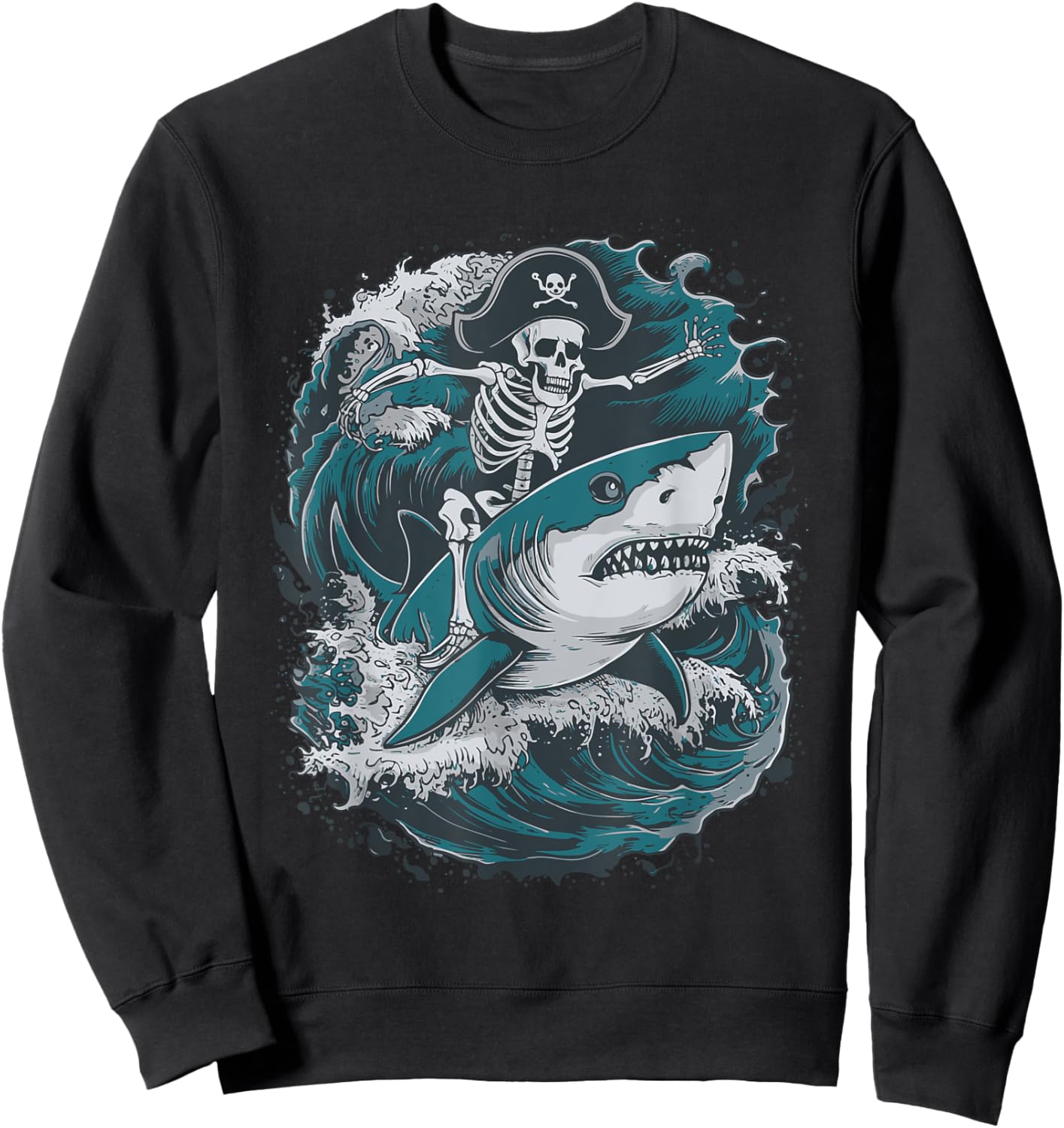 Skeleton Riding Shark Sweatshirt - Sweatshirt | Black