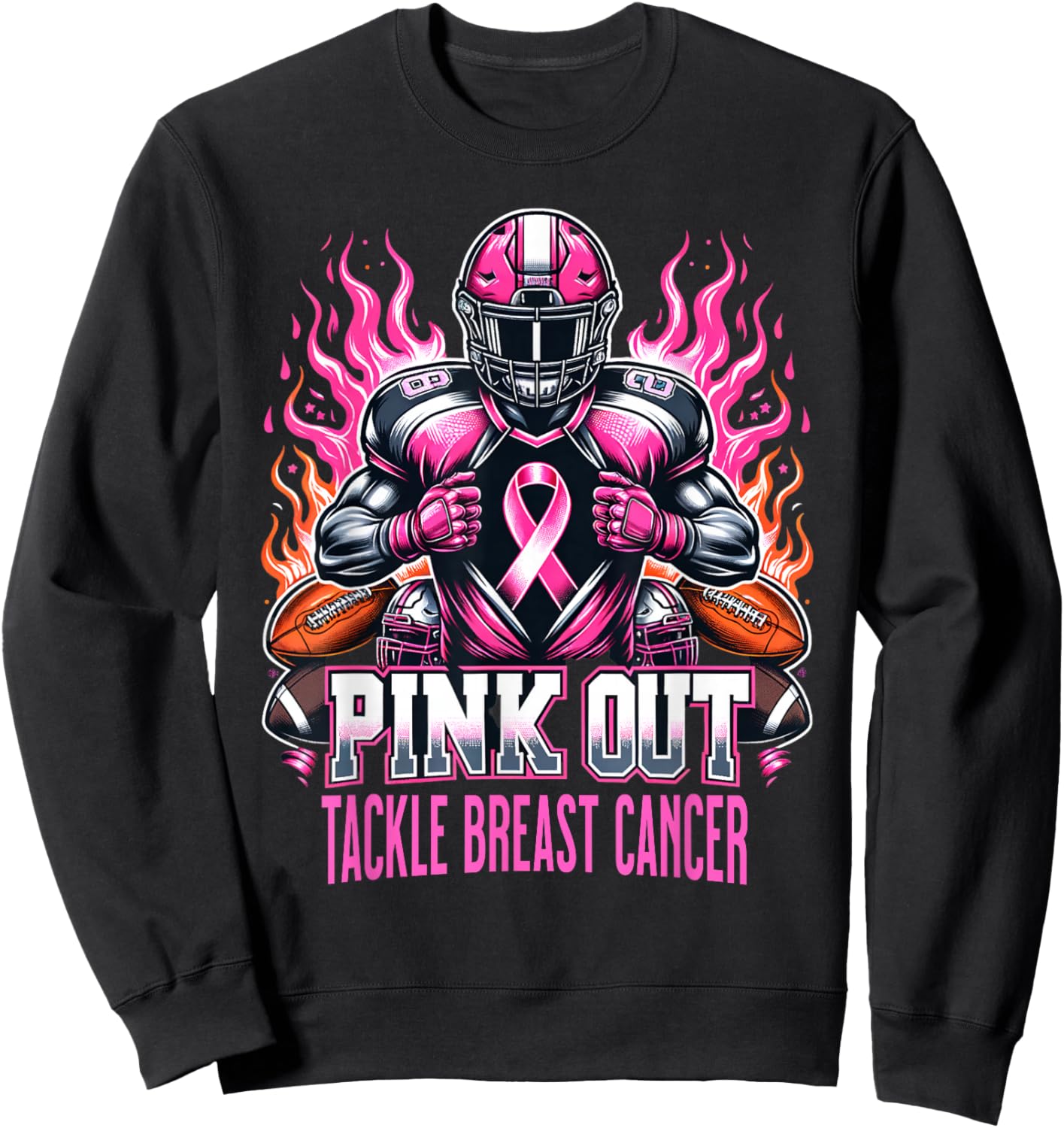 Pink Out Tackle Breast Cancer Awareness American Football Sweatshirt - Sweatshirt | Black